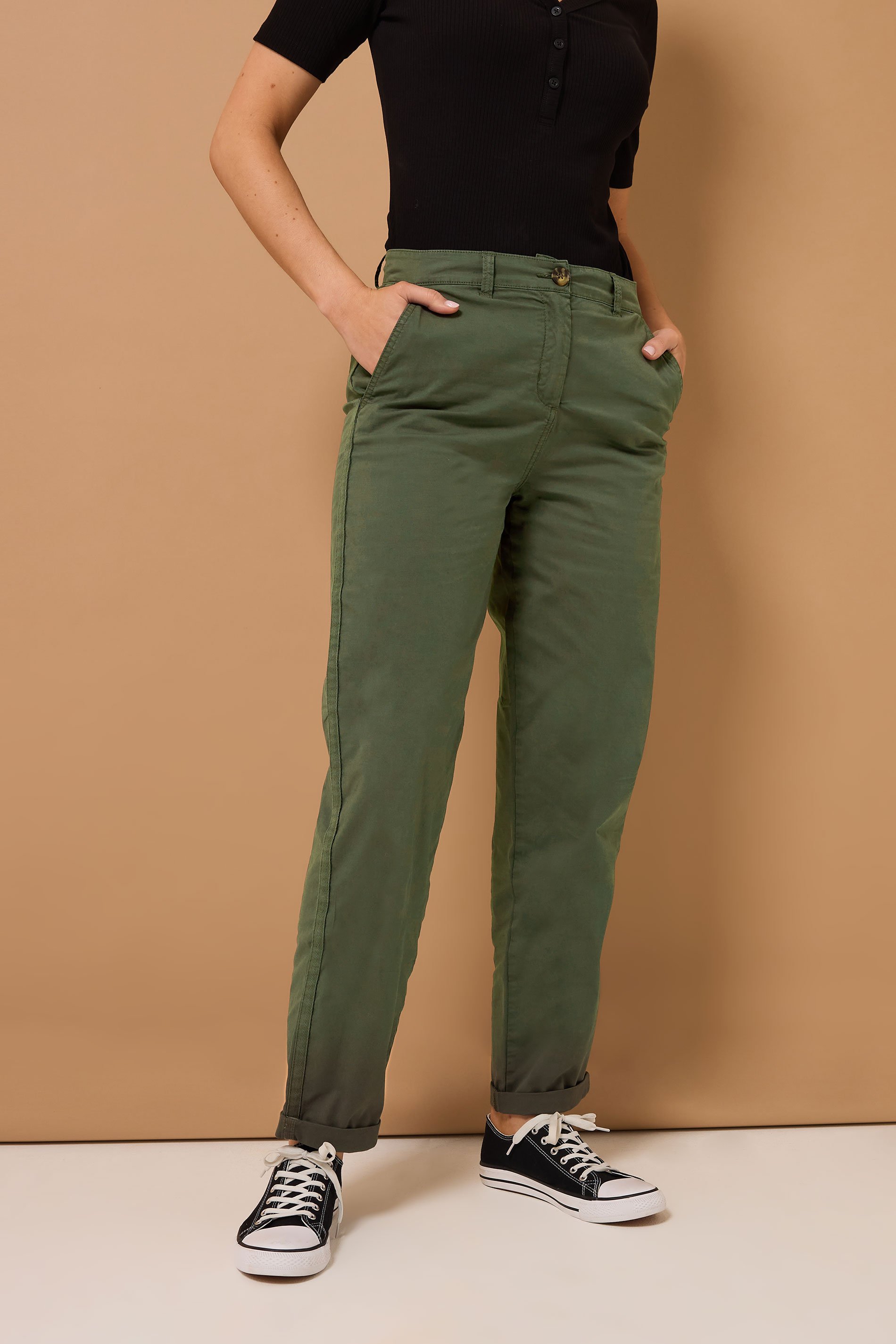 LTS Tall Khaki Green Cotton Straight Leg Chino Jeans | Long Tall Sally 3