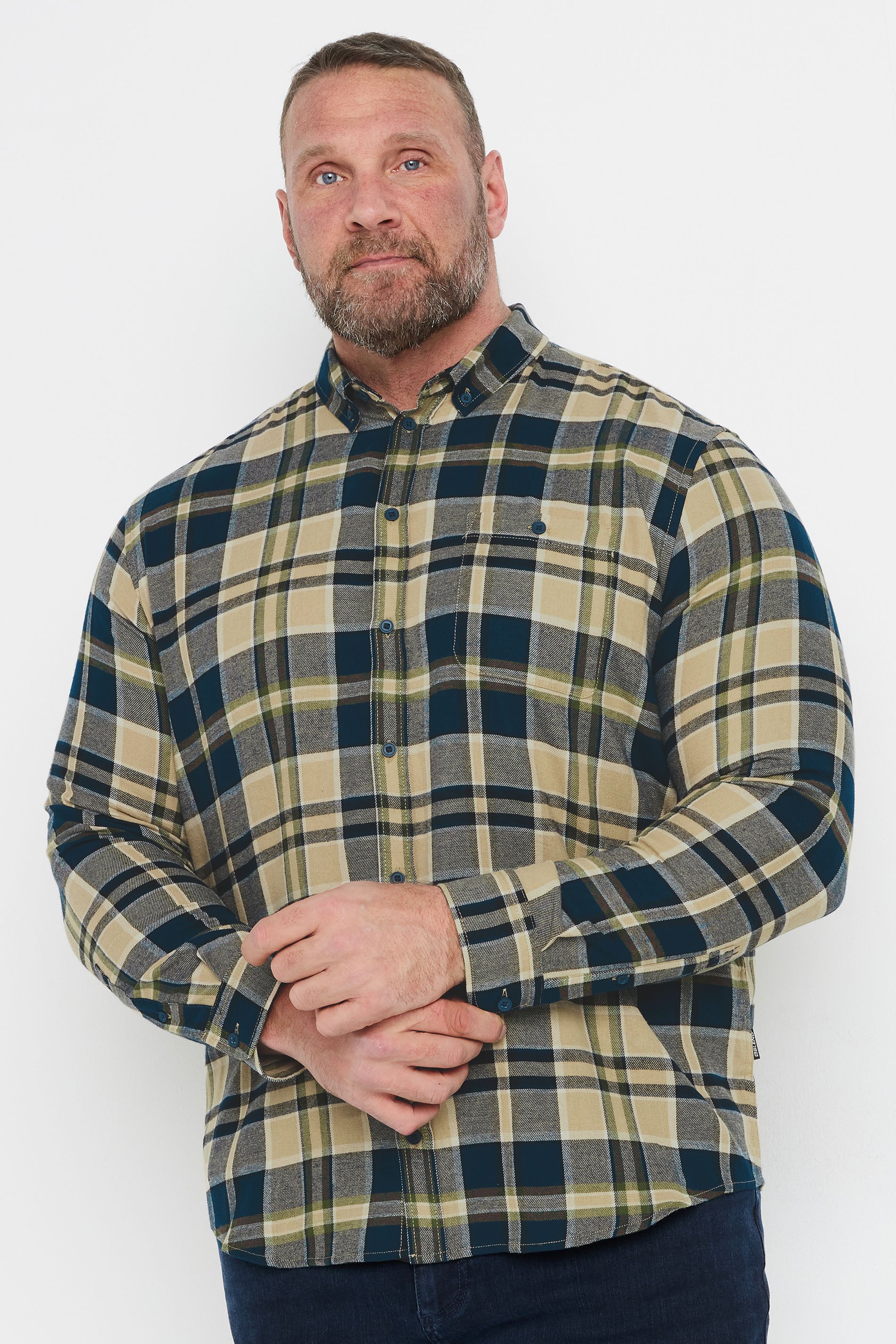 BLEND Big & Tall Navy Blue Check Shirt | BadRhino 1