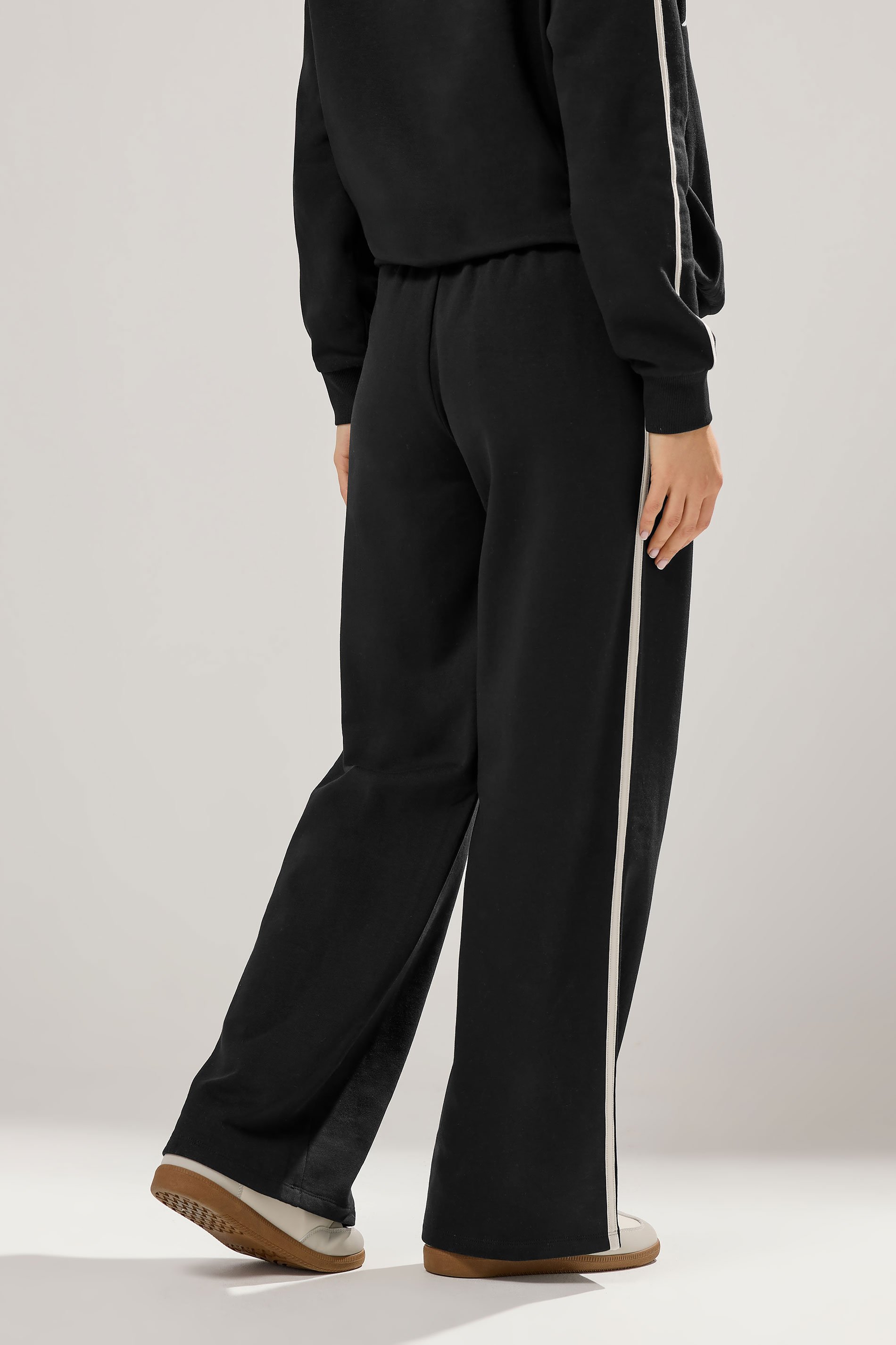 LTS Tall Black Pipe Detail Wide Leg Joggers | Long Tall Sally 3
