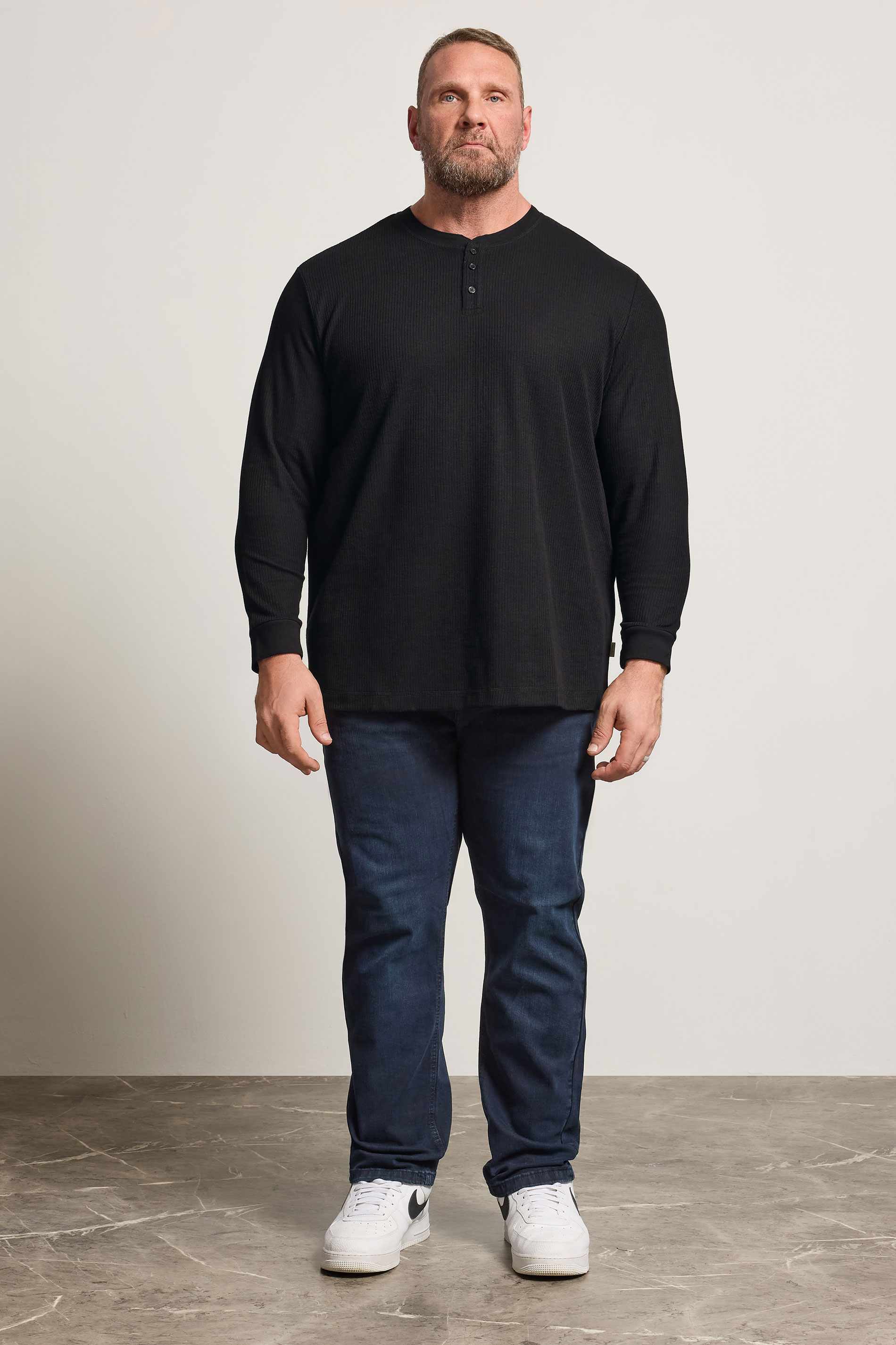 JACK & JONES Big & Tall Black Long Sleeve Henley T-Shirt | BadRhino 2