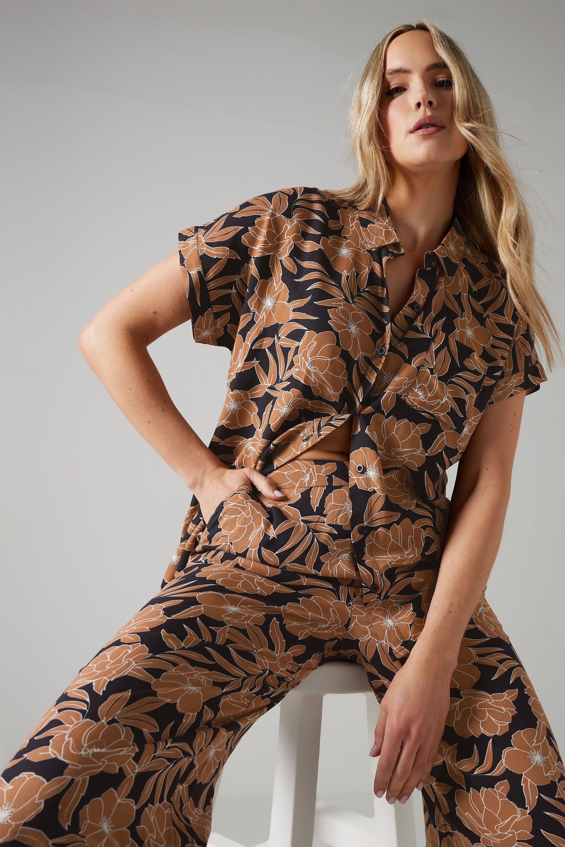 LTS Tall Rust Orange Floral Print Button Shirt | Long Tall Sally 2