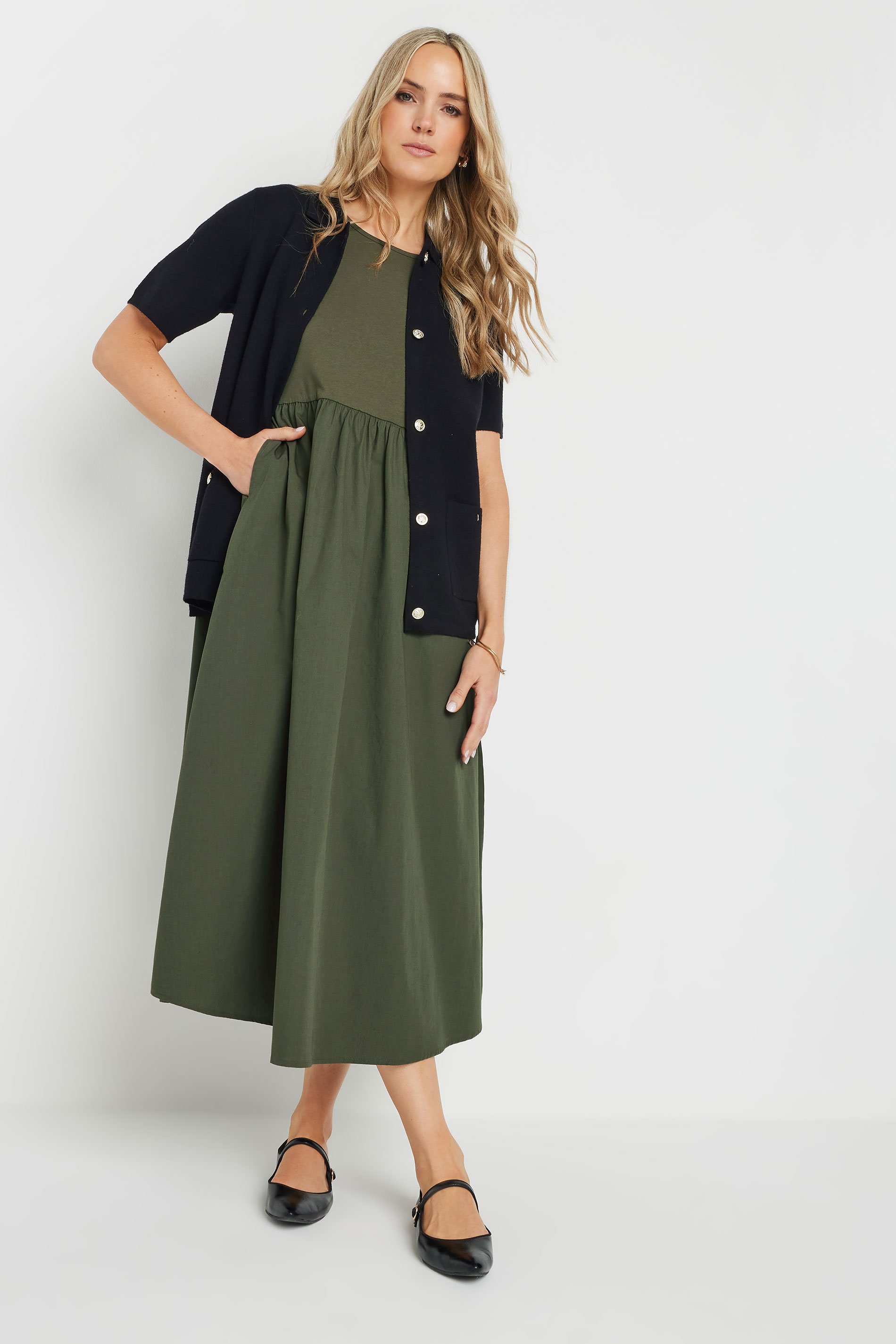 LTS Tall Khaki Green Jersey & Woven Mix Fabric Midi Dress | Long Tall Sally 5