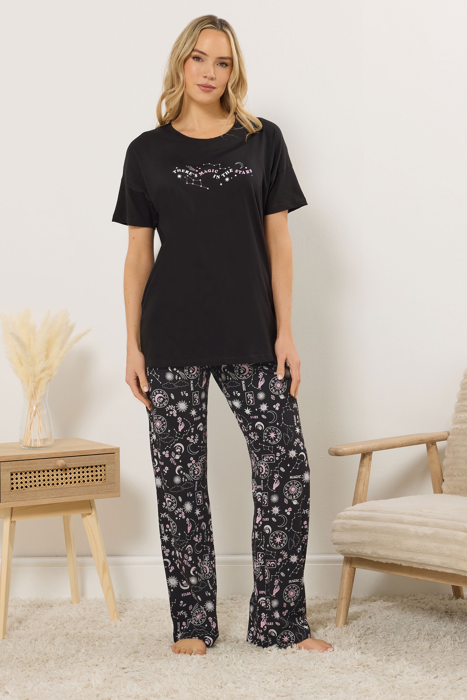 LTS Tall Women's Black Celestial Print Pyjama Set | Long Tall Sally 1