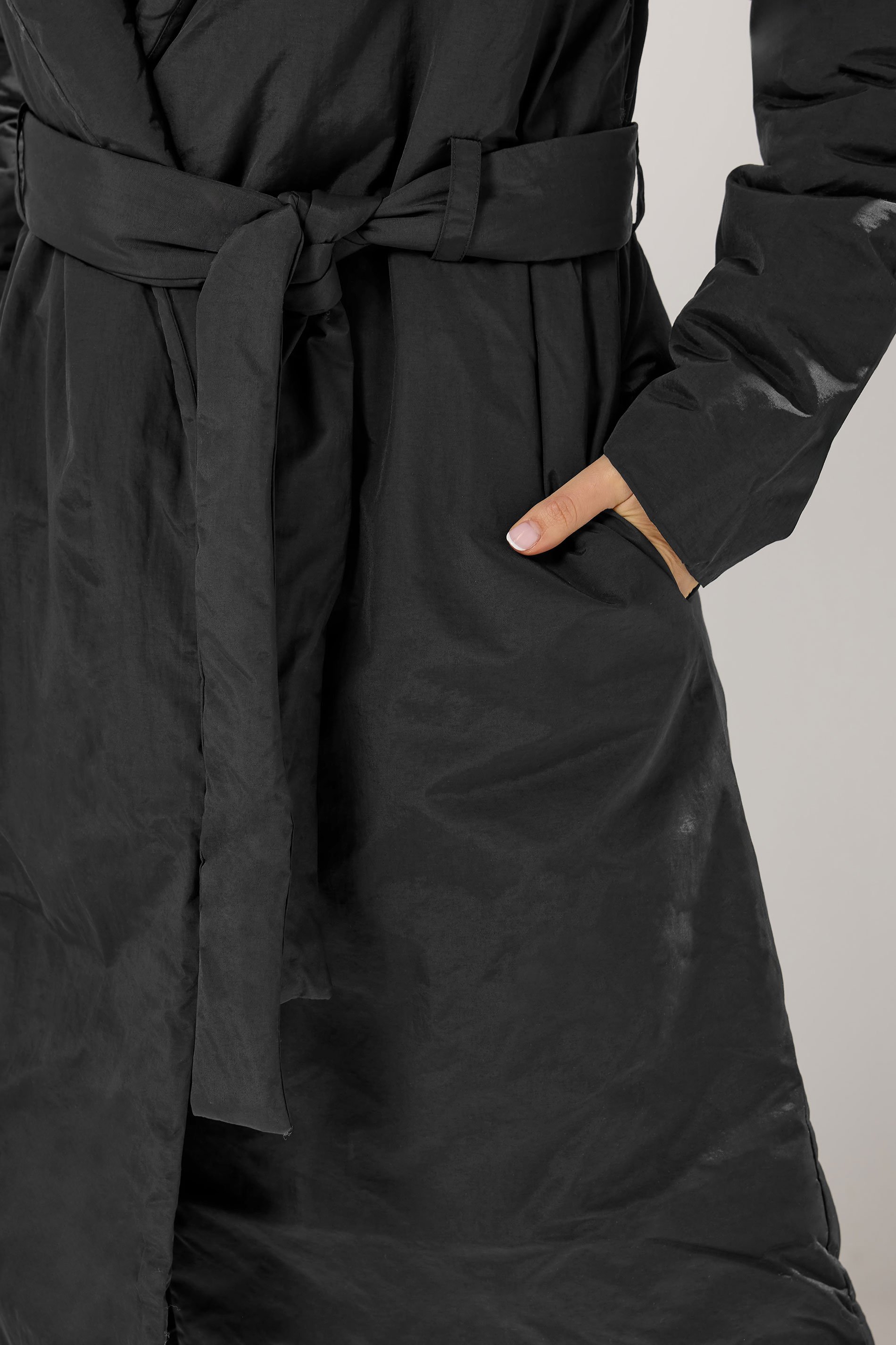 LTS Tall Black Belted Padded Midi Coat | Long Tall Sally 4