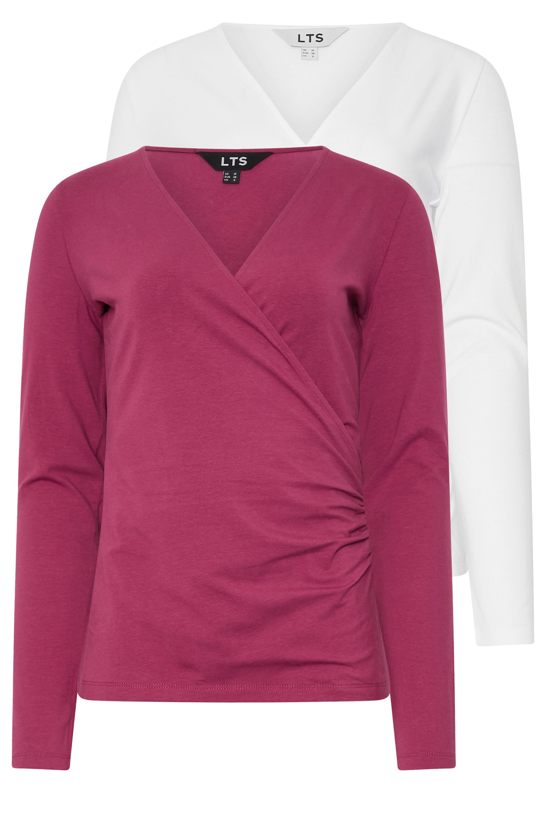 LTS Tall 2 PACK Berry Pink & White Wrap Tops | Long Tall Sally 7