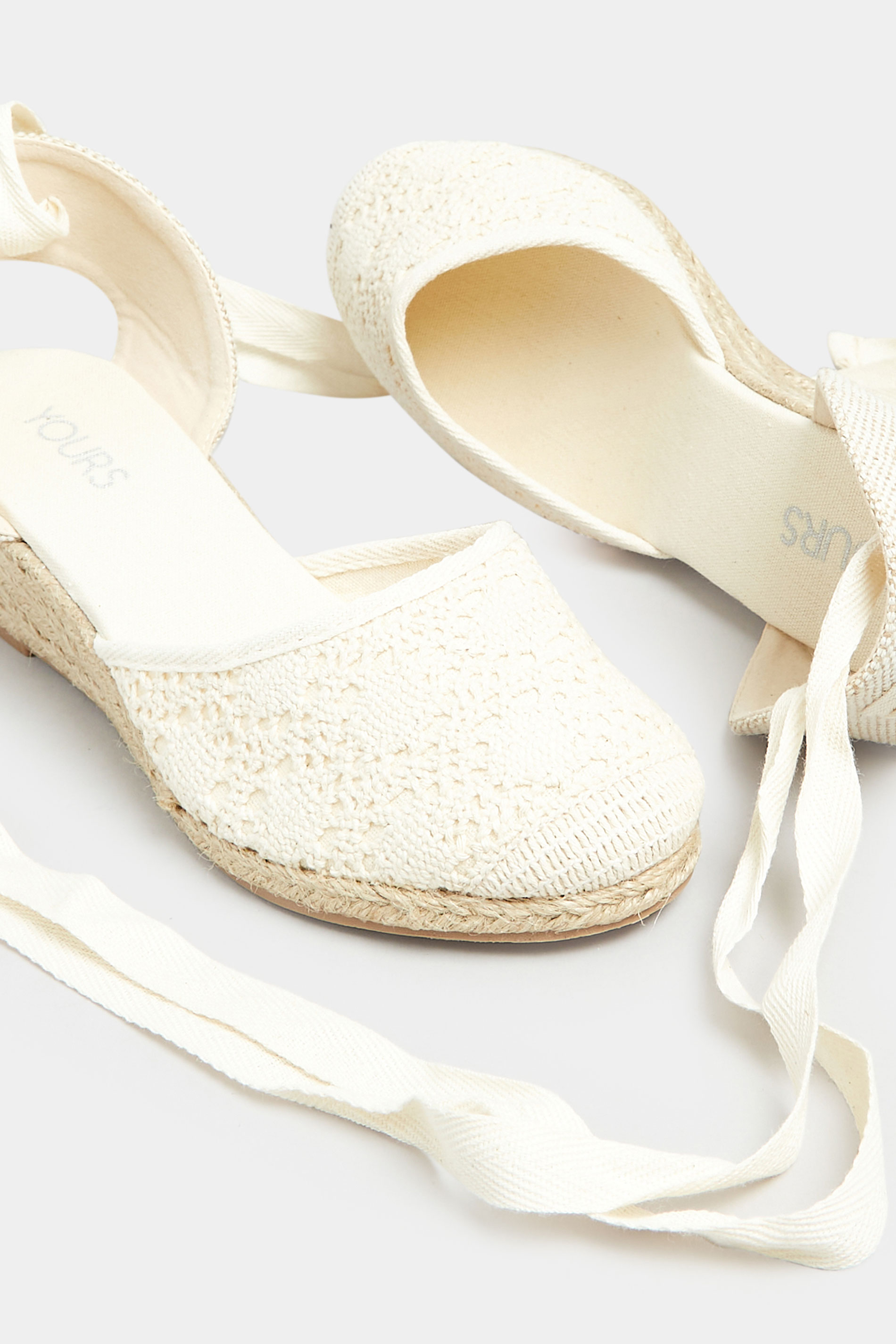 White Crochet Lace Up Espadrille Wedges In Wide E Fit & Extra Wide EEE Fit | Yours Clothing 5