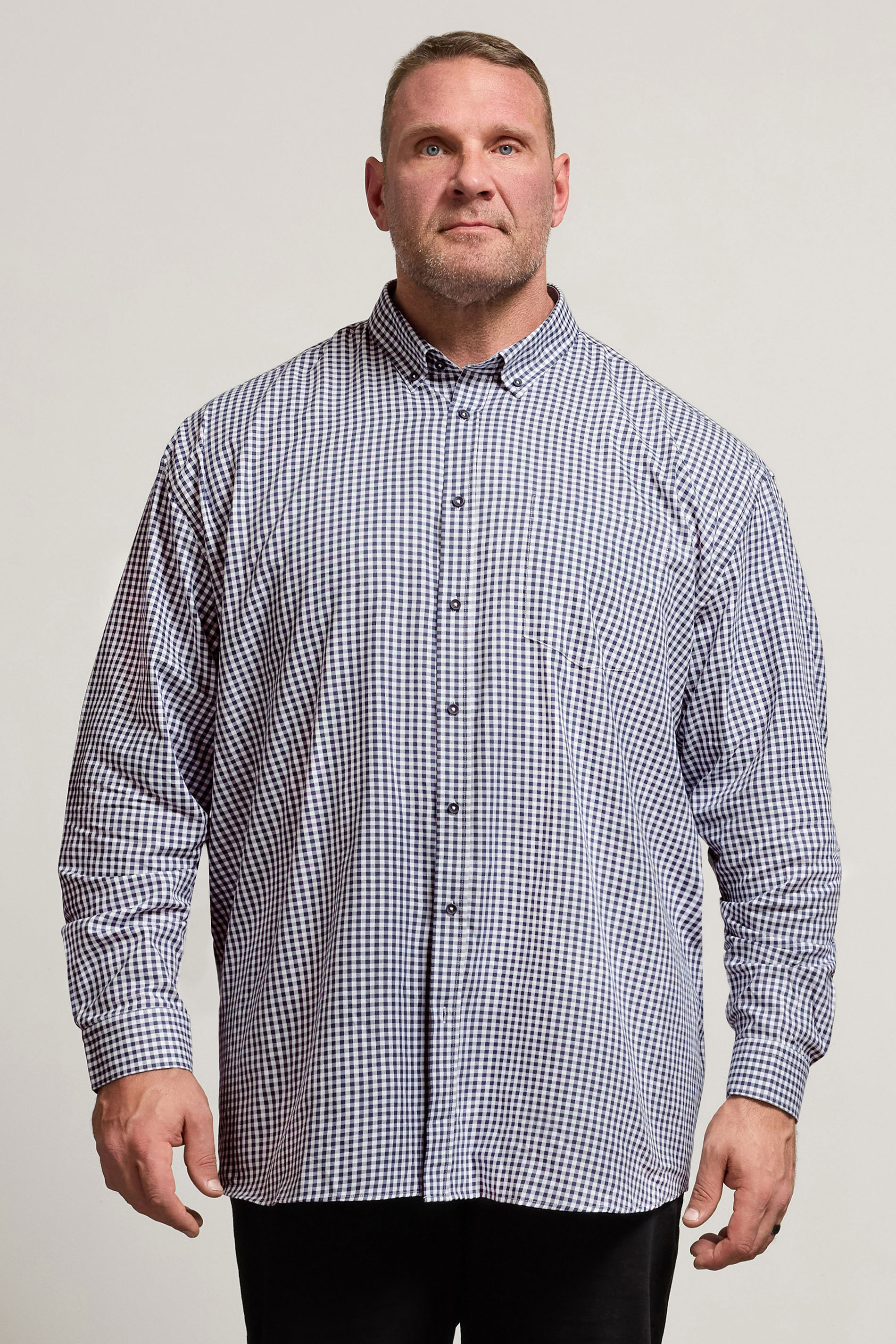 KAM Big & Tall Navy Blue Long Sleeve Gingham Shirt | BadRhino 1