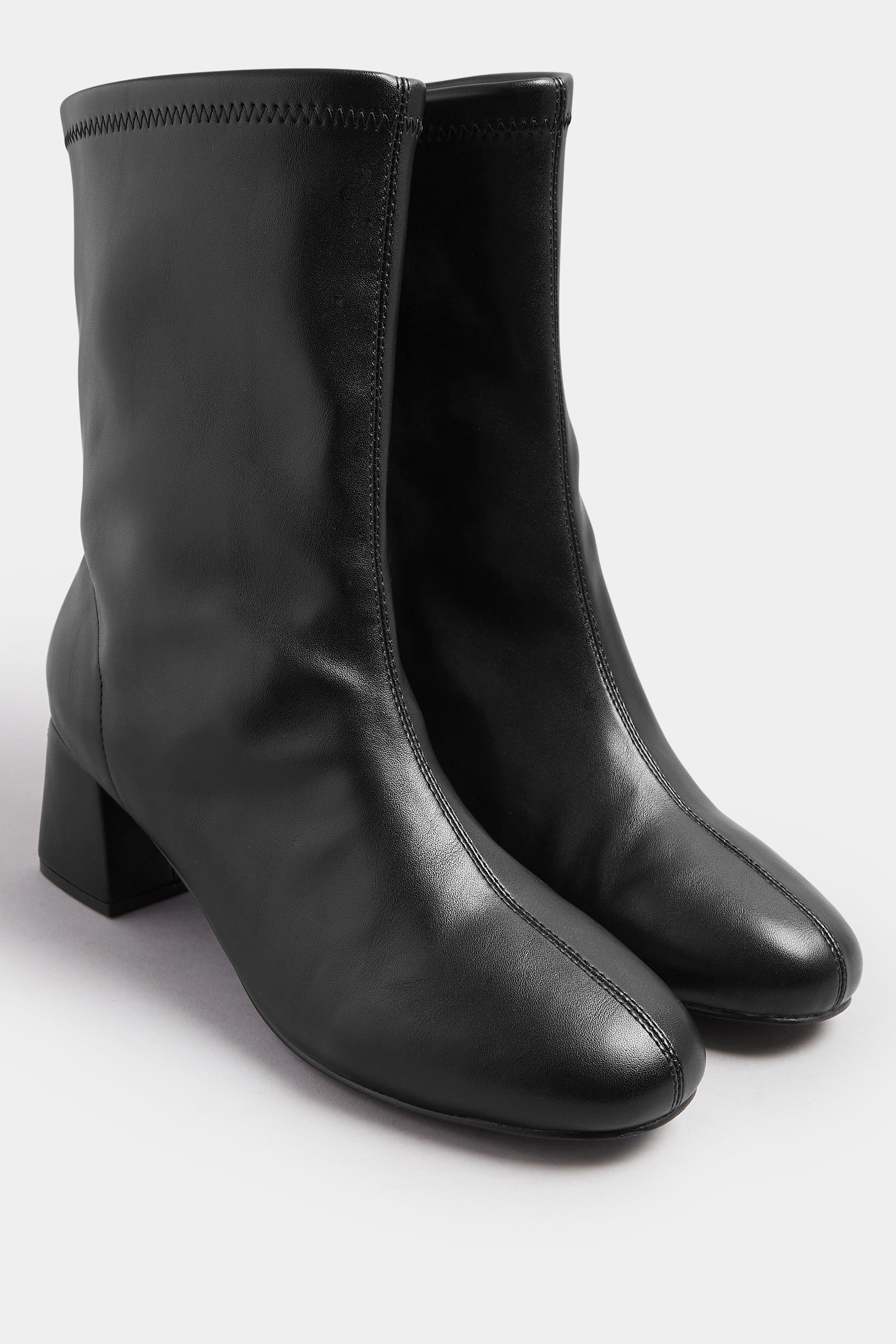 Black Block Heel Stretch Boots In Extra Wide EEE Fit | Yours Clothing 2