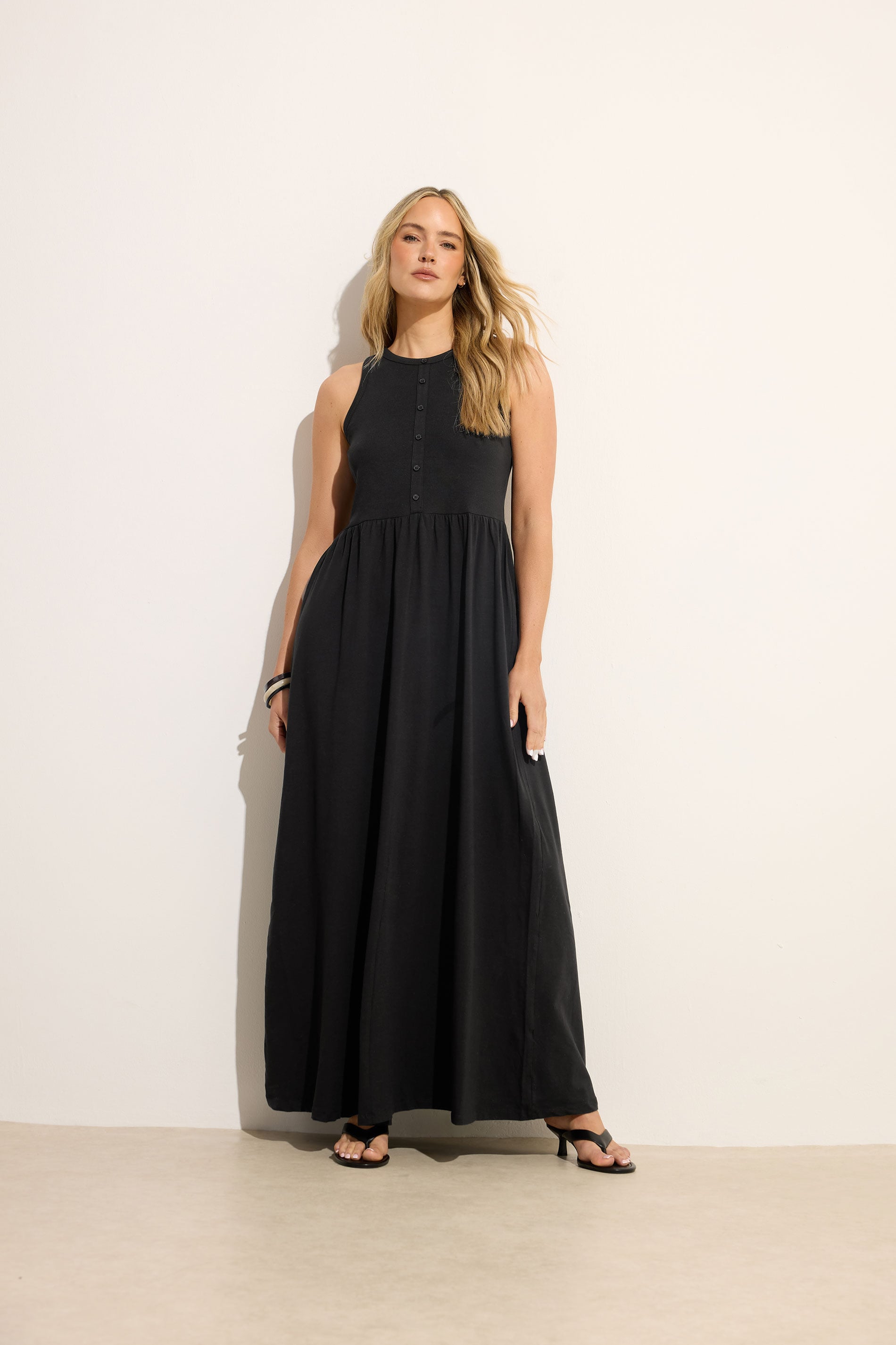 LTS Tall Women's Black Button Detail Cotton Maxi Dress | Long Tall Sally 3