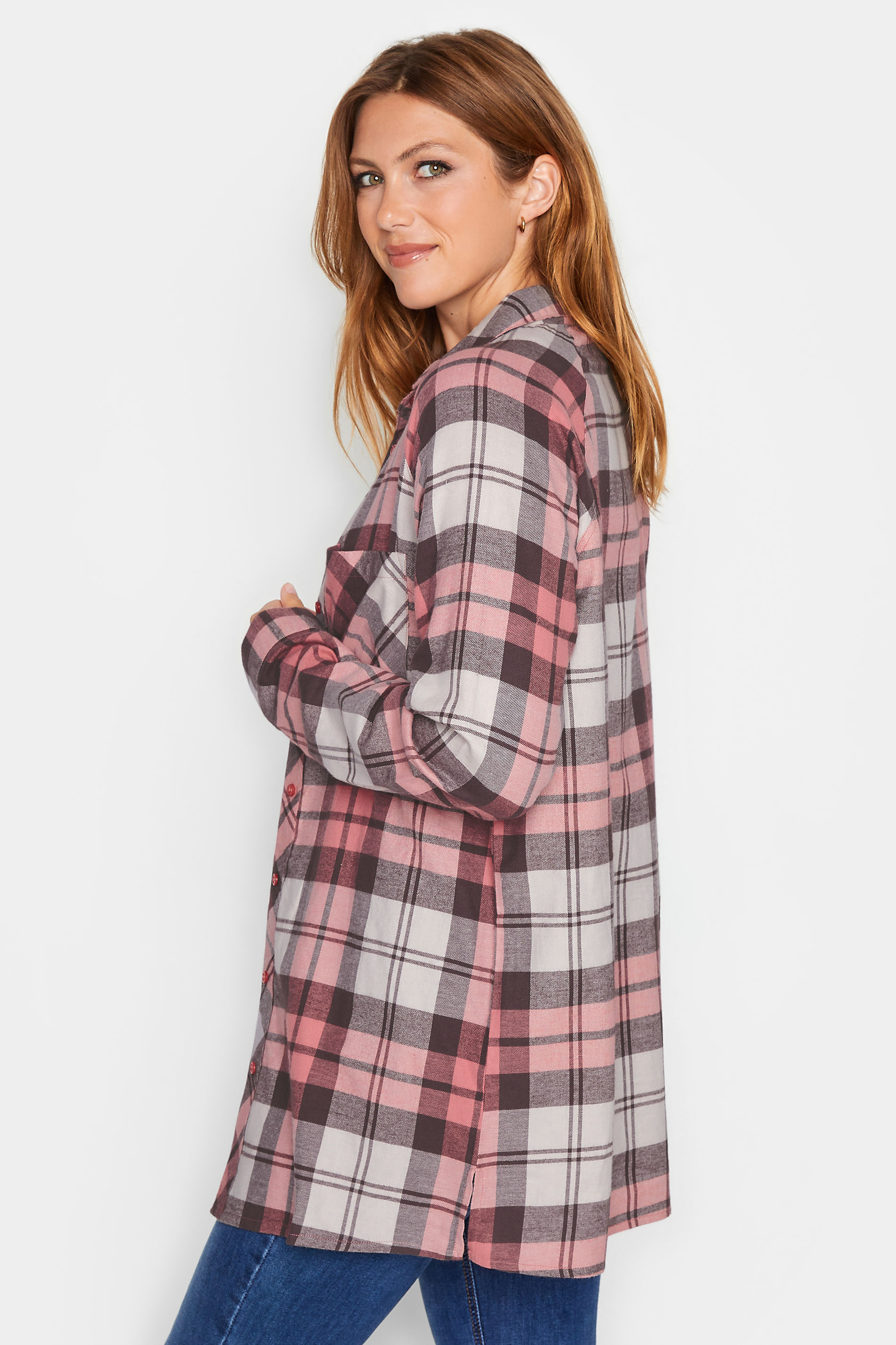 LTS Tall Women's Pink Raglan Check Print Shirt | Long Tall Sally 3