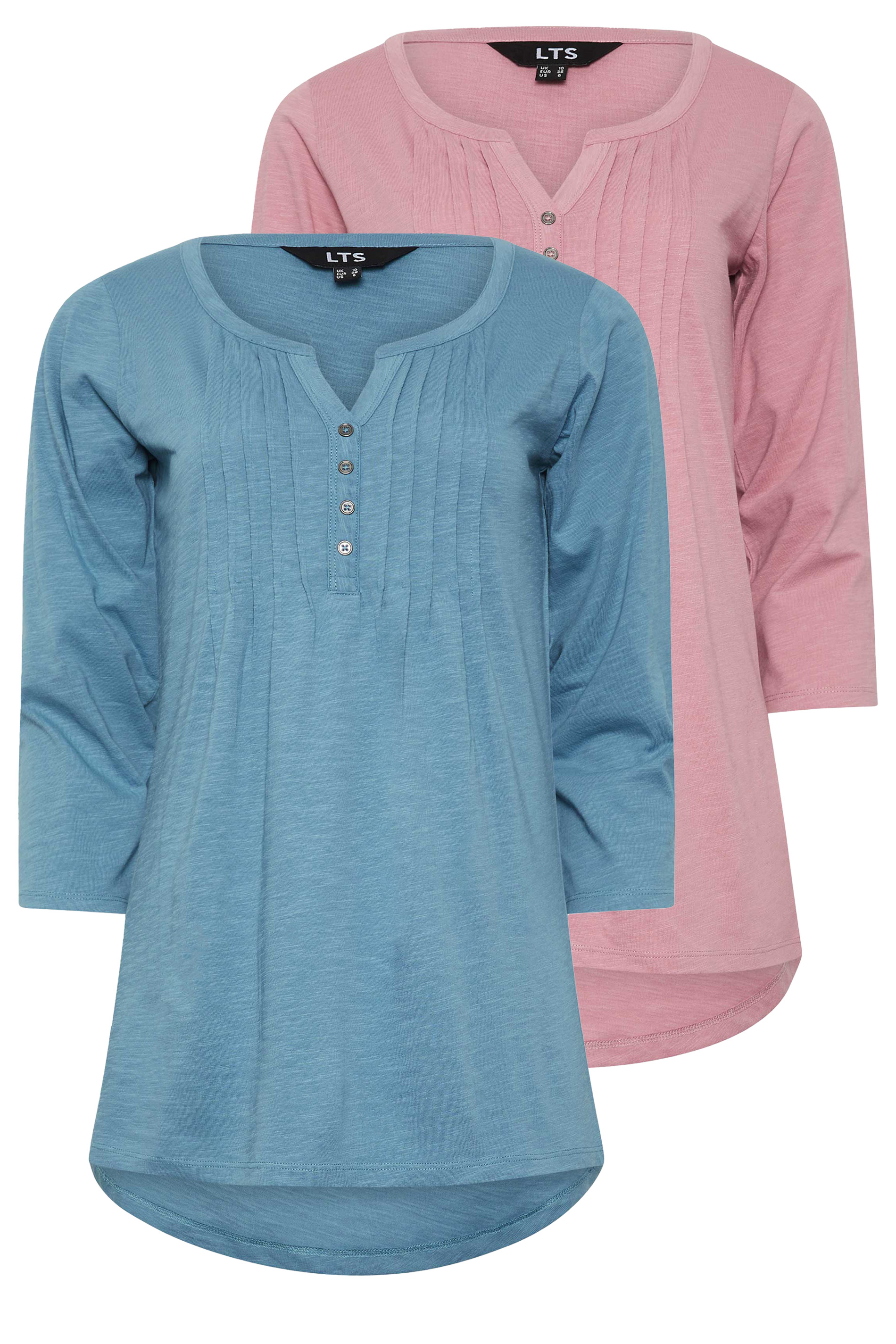LTS 2 PACK Tall Womens Blue & Pink Cotton Henley Tops | Long Tall Sally 7