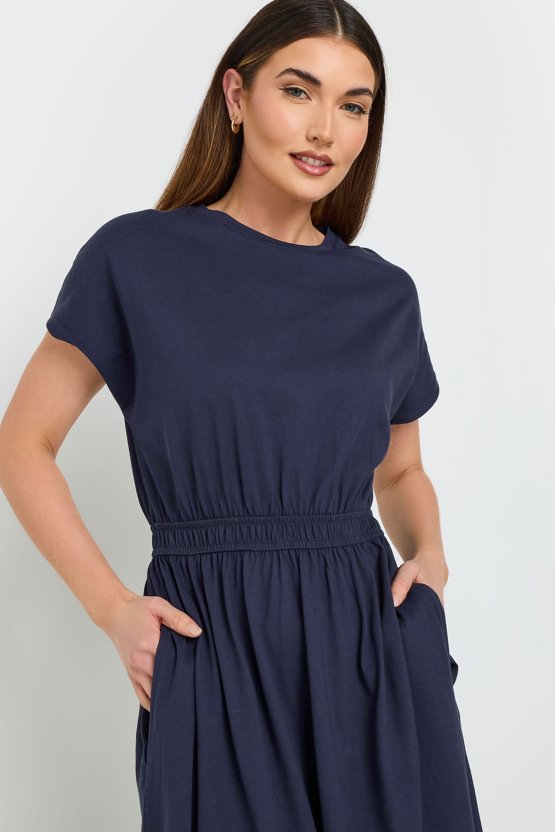 LTS Tall Navy Blue Jersey Shirred Waist Maxi Dress | Long Tall Sally 4