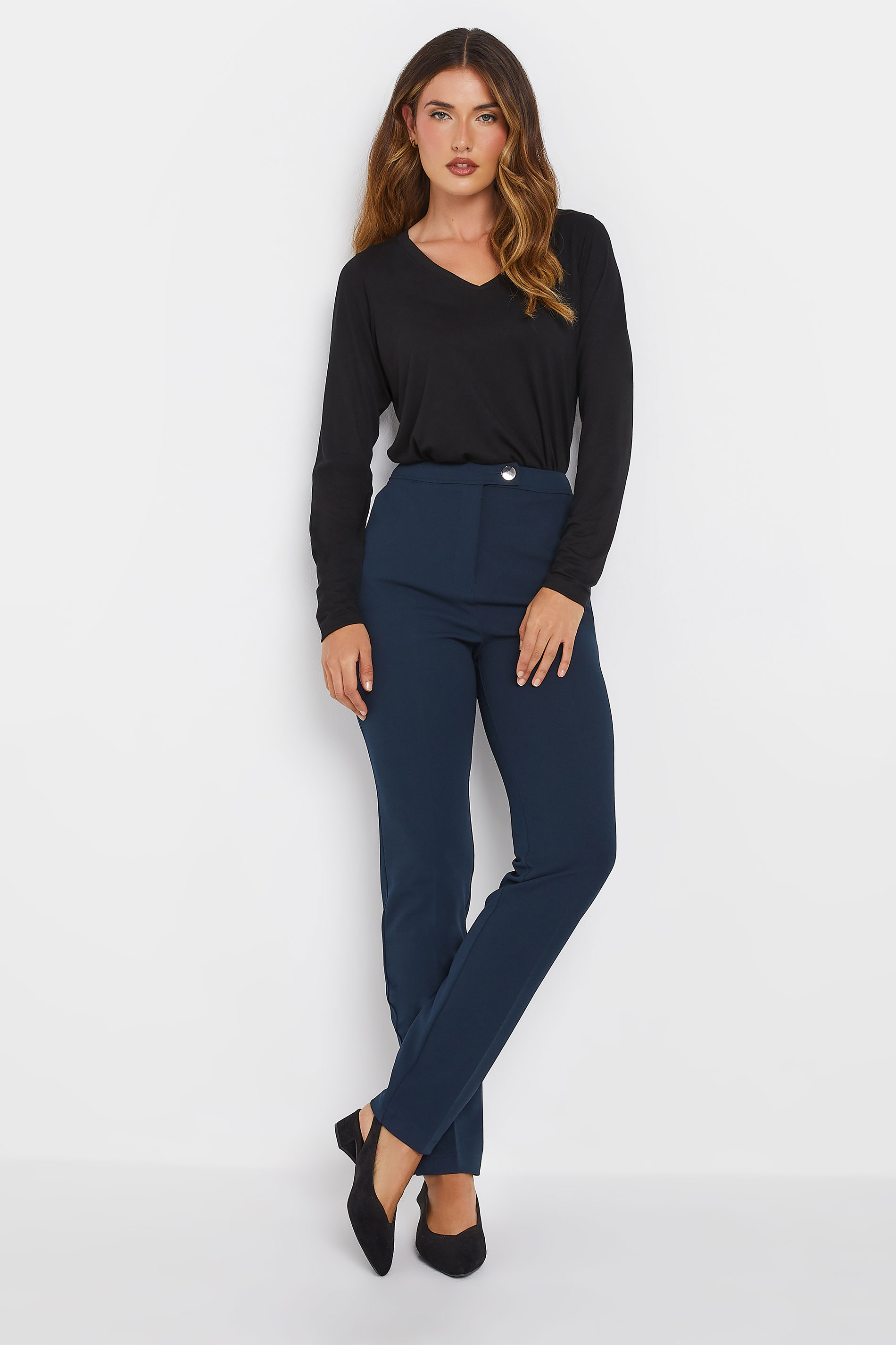 LTS Tall Navy Blue Tapered Button Trousers | Long Tall Sally 2