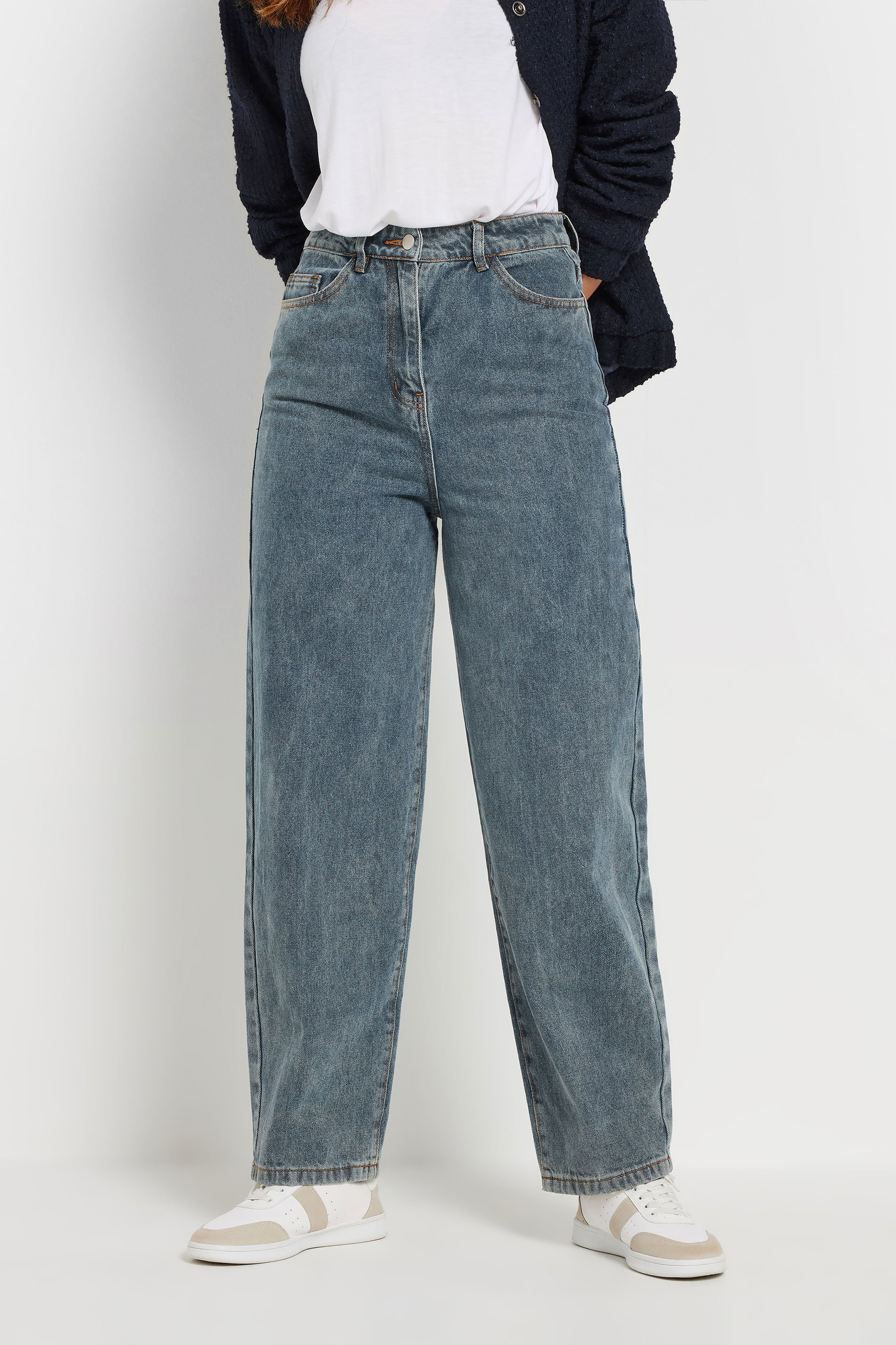 LTS Tall Blue Mid Wash Barrel Leg Jeans | Long Tall Sally 3