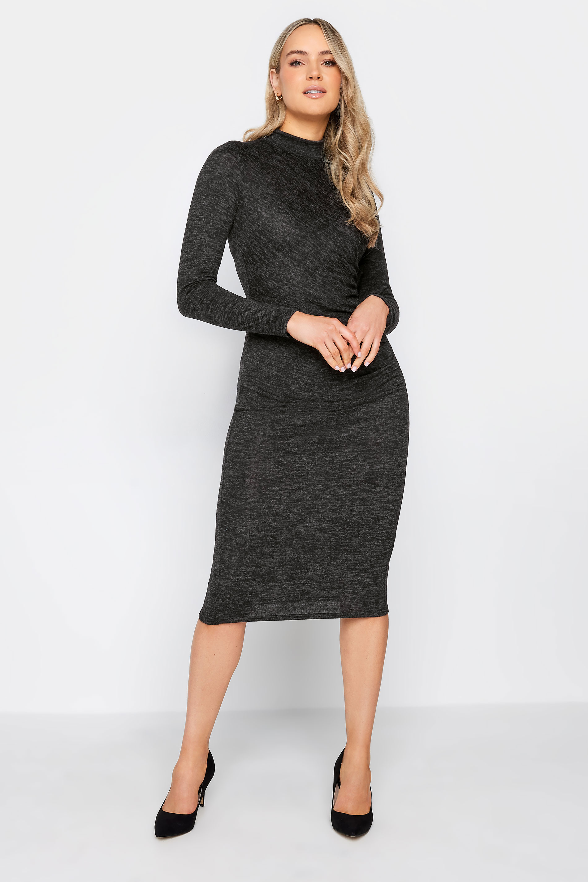 LTS Tall Women's Charcoal Grey Ruched Midi Dress | Long Tall Sally  1