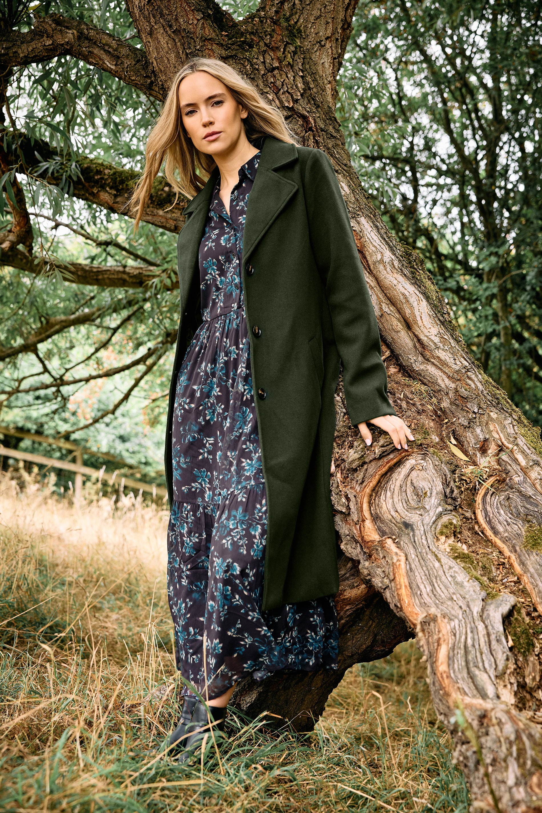 LTS Tall Dark Green Formal Midi City Coat | Long Tall Sally 1