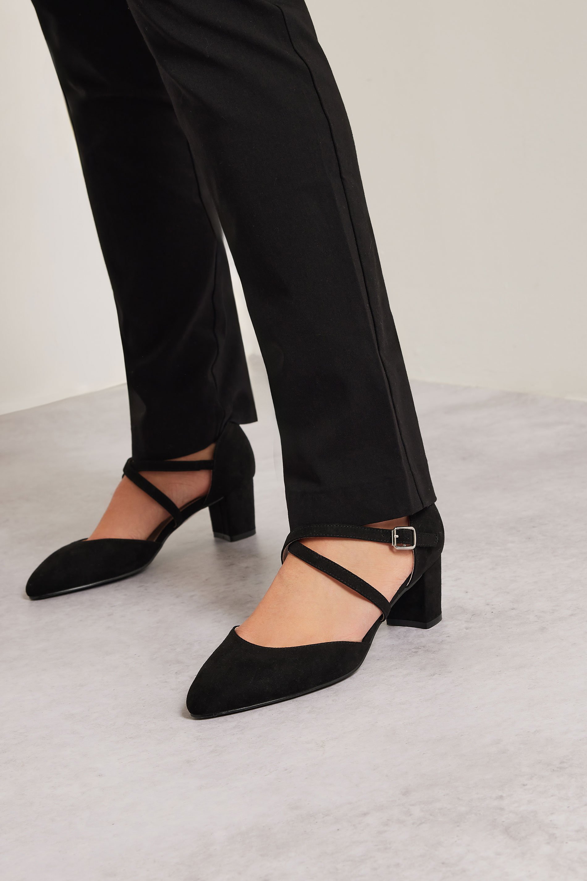 LTS Black Cross Strap Mary Jane Block Heel In Standard Fit | Long Tall Sally 1