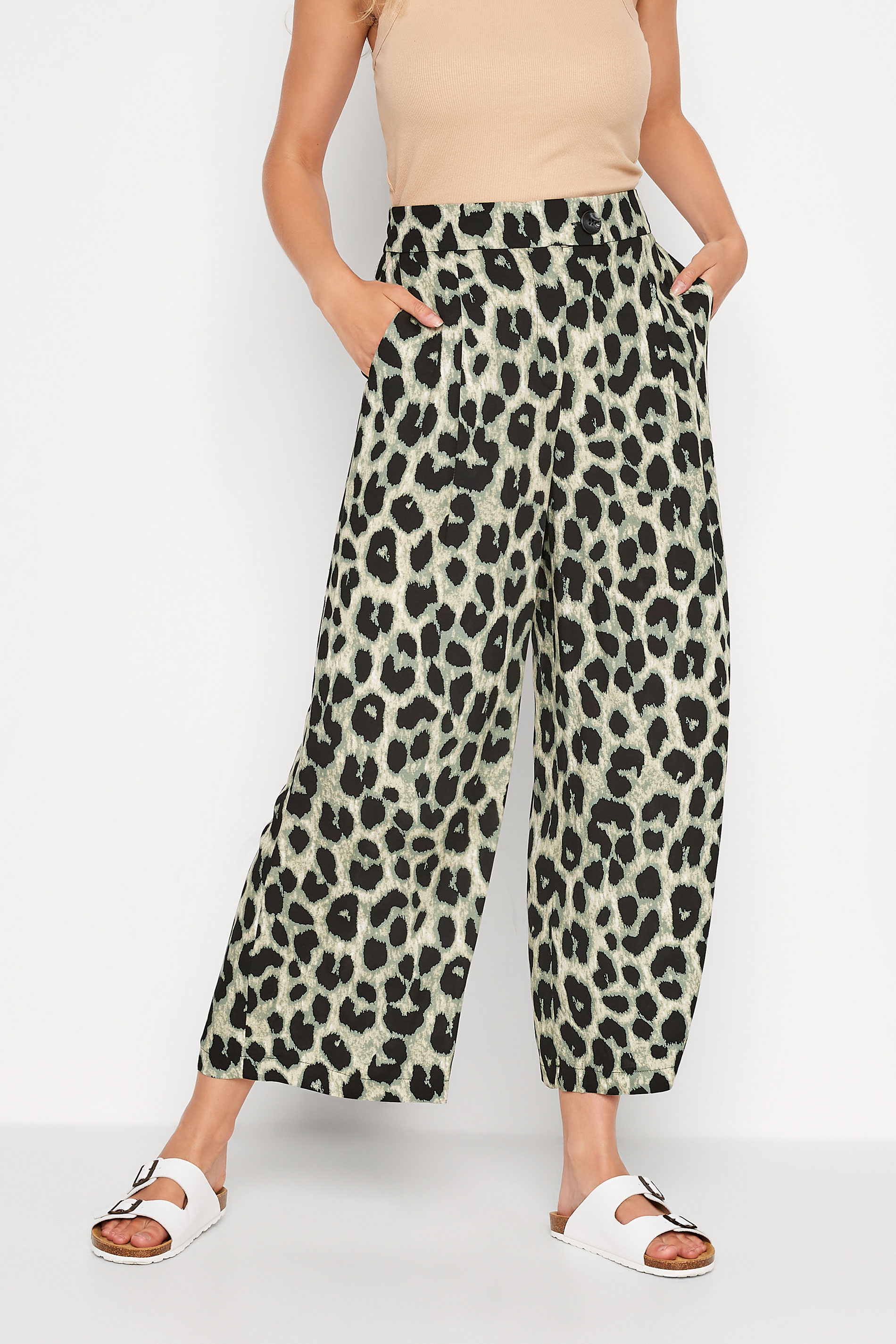 LTS Tall Women's Black Leopard Print Cropped Trousers | Long Tall Sally  1