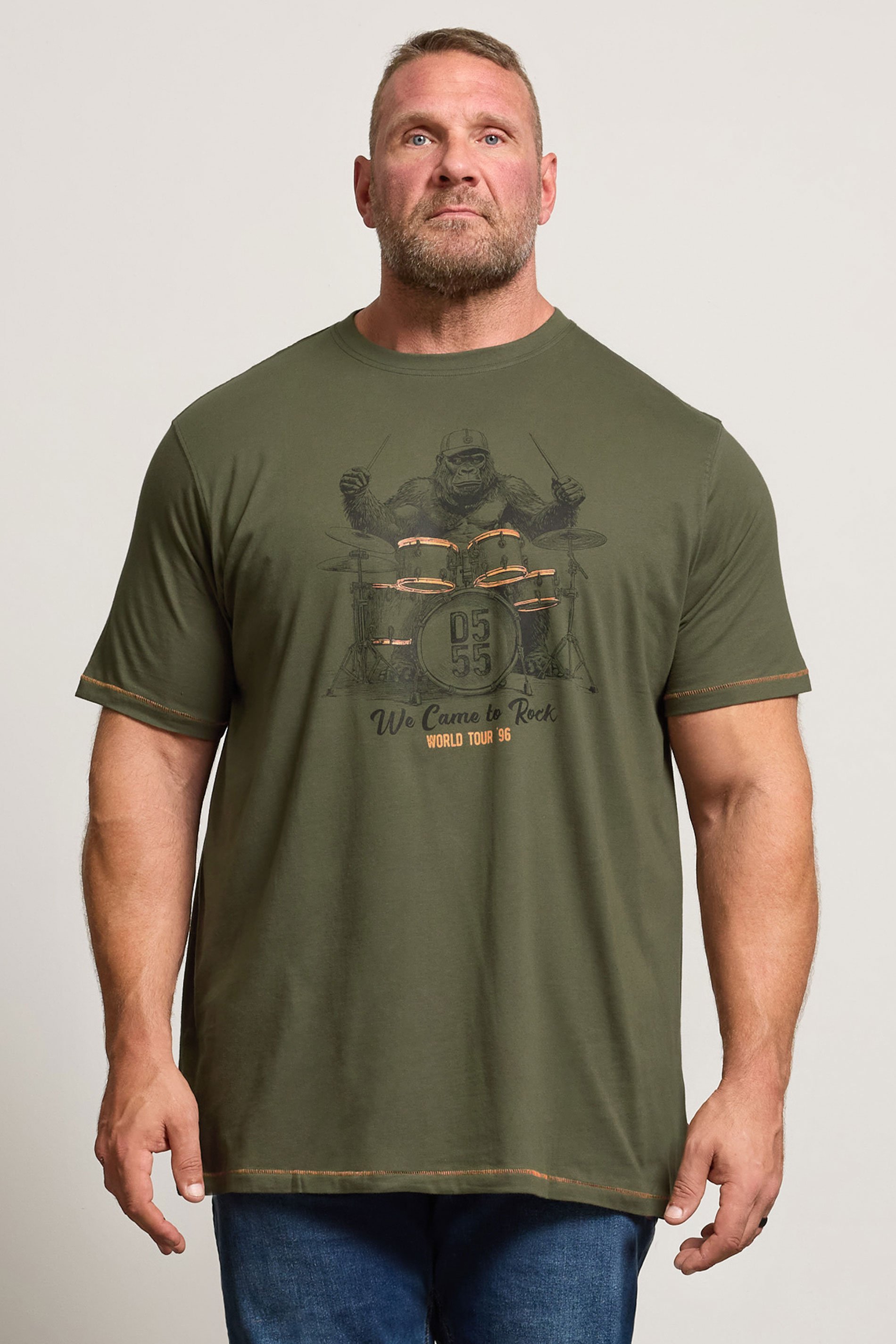 D555 Big & Tall Khaki Green 'We Come To Rock' Graphic Print T-Shirt | BadRhino 1