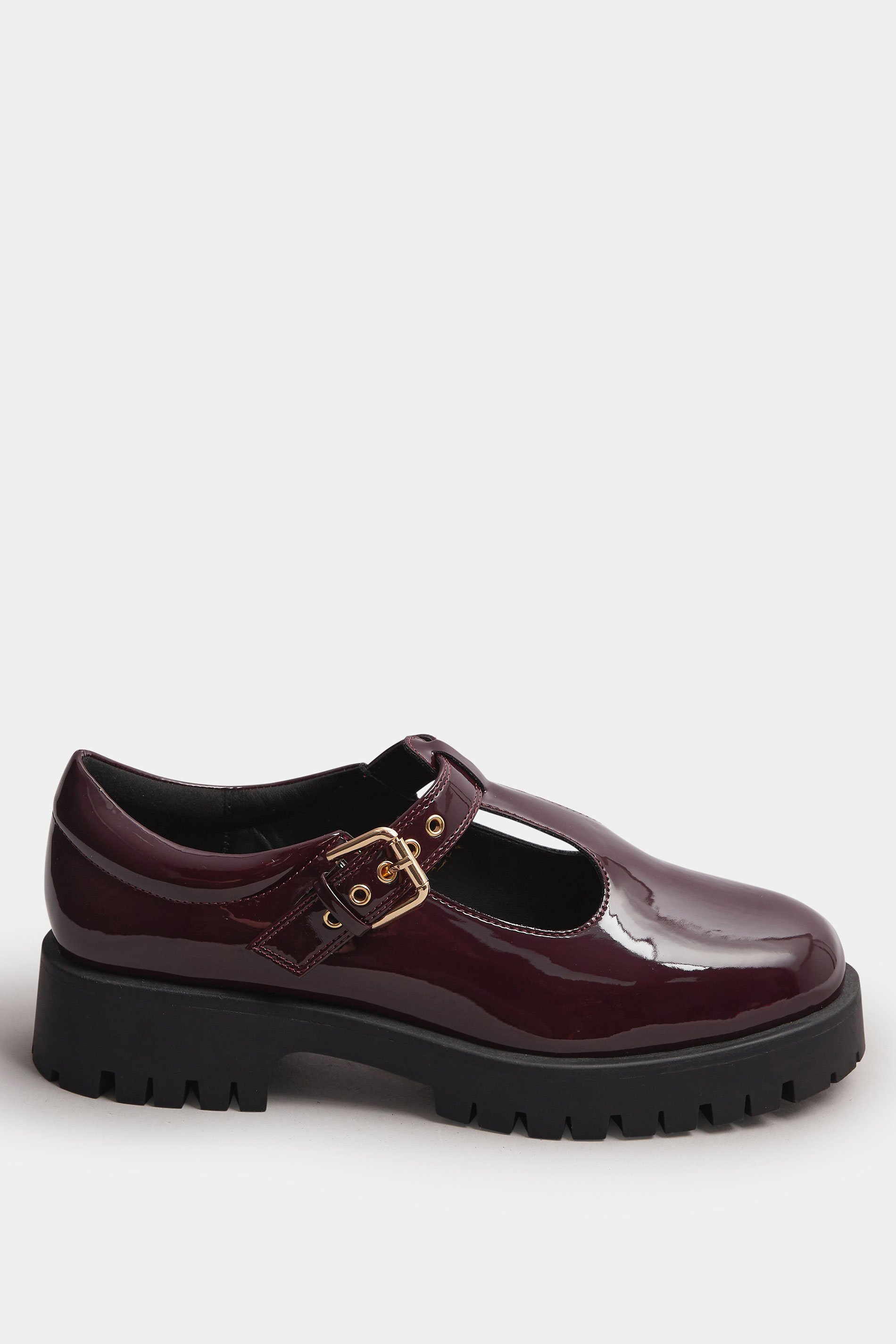 Burgundy Red Patent Chunky T-Bar Mary Janes In Extra Wide EEE Fit | Yours Clothing 4