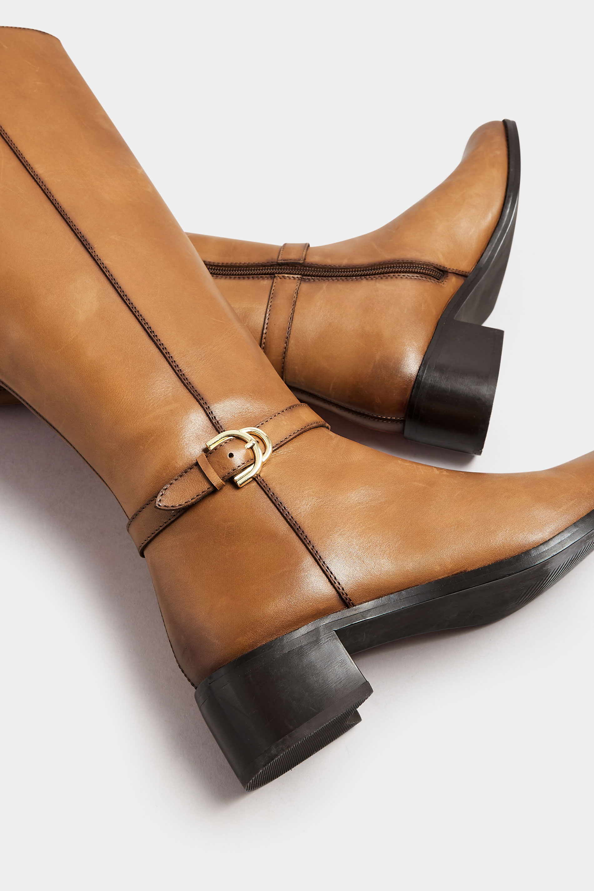 LTS Brown Leather Heeled Knee High Boots In Standard Fit | Long Tall Sally 5