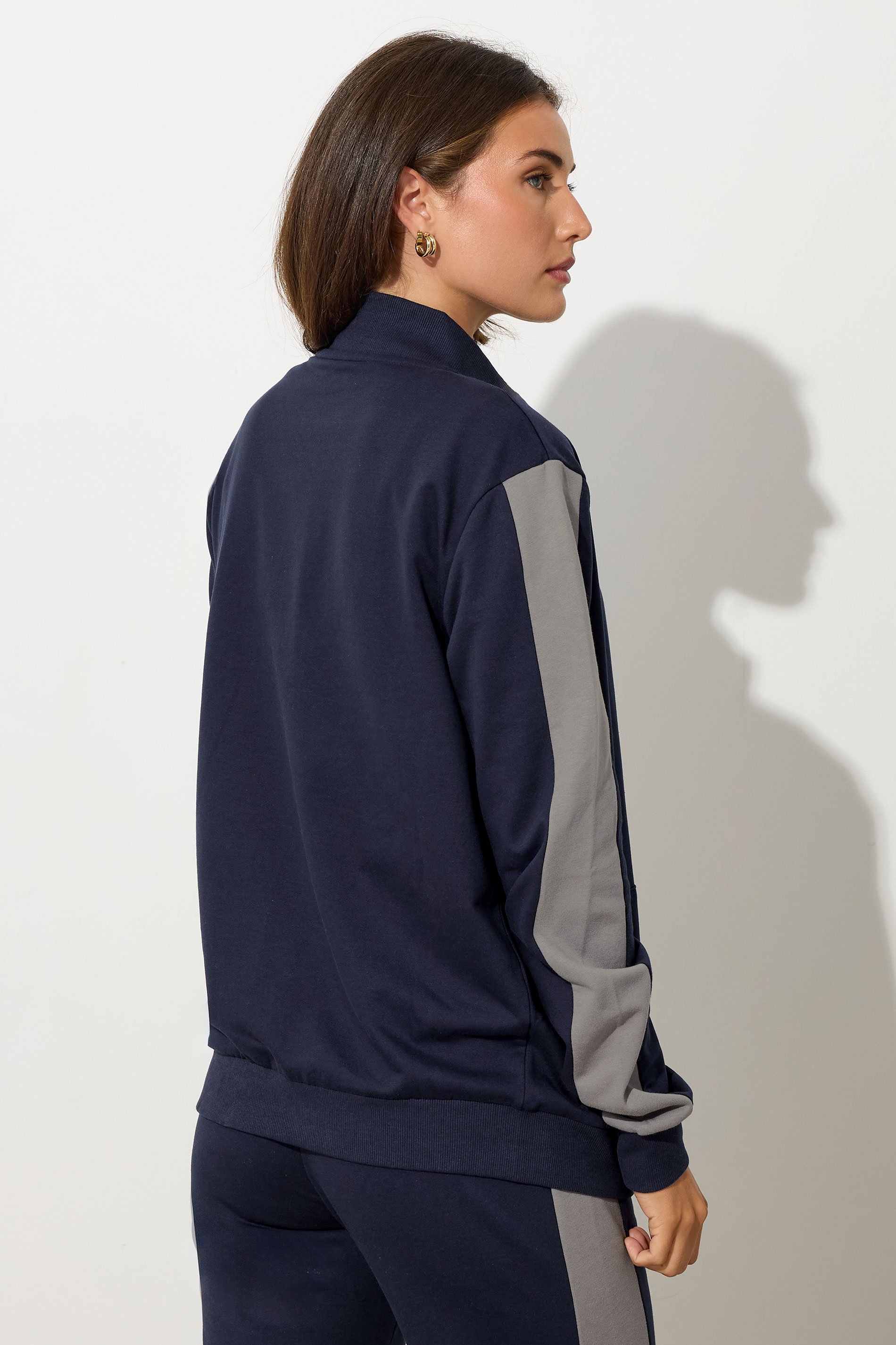LTS Tall Navy Blue Side Stripe Funnel Zip Sweatshirt | Long Tall Sally 4