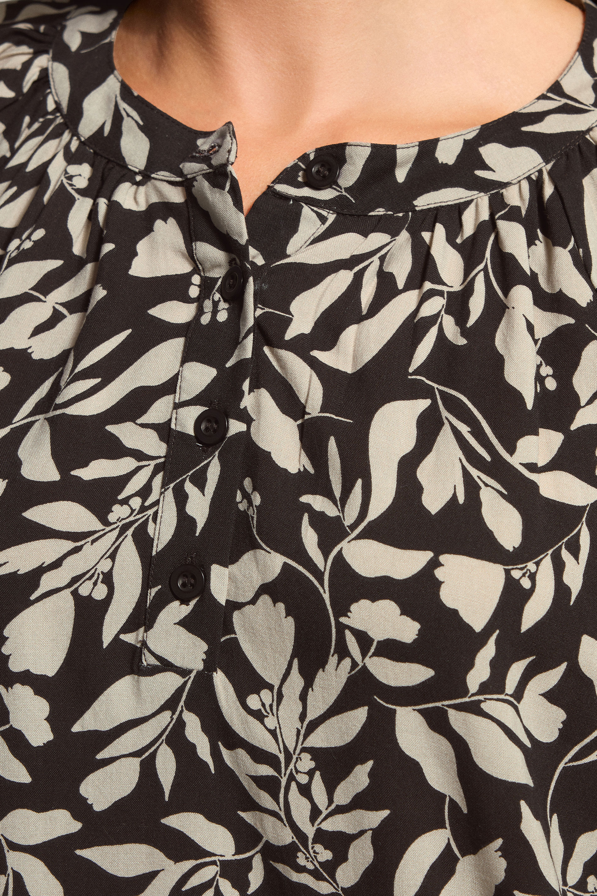 LTS Tall Black Abstract Leaf Placket Button Shirt | Long Tall Sally 4