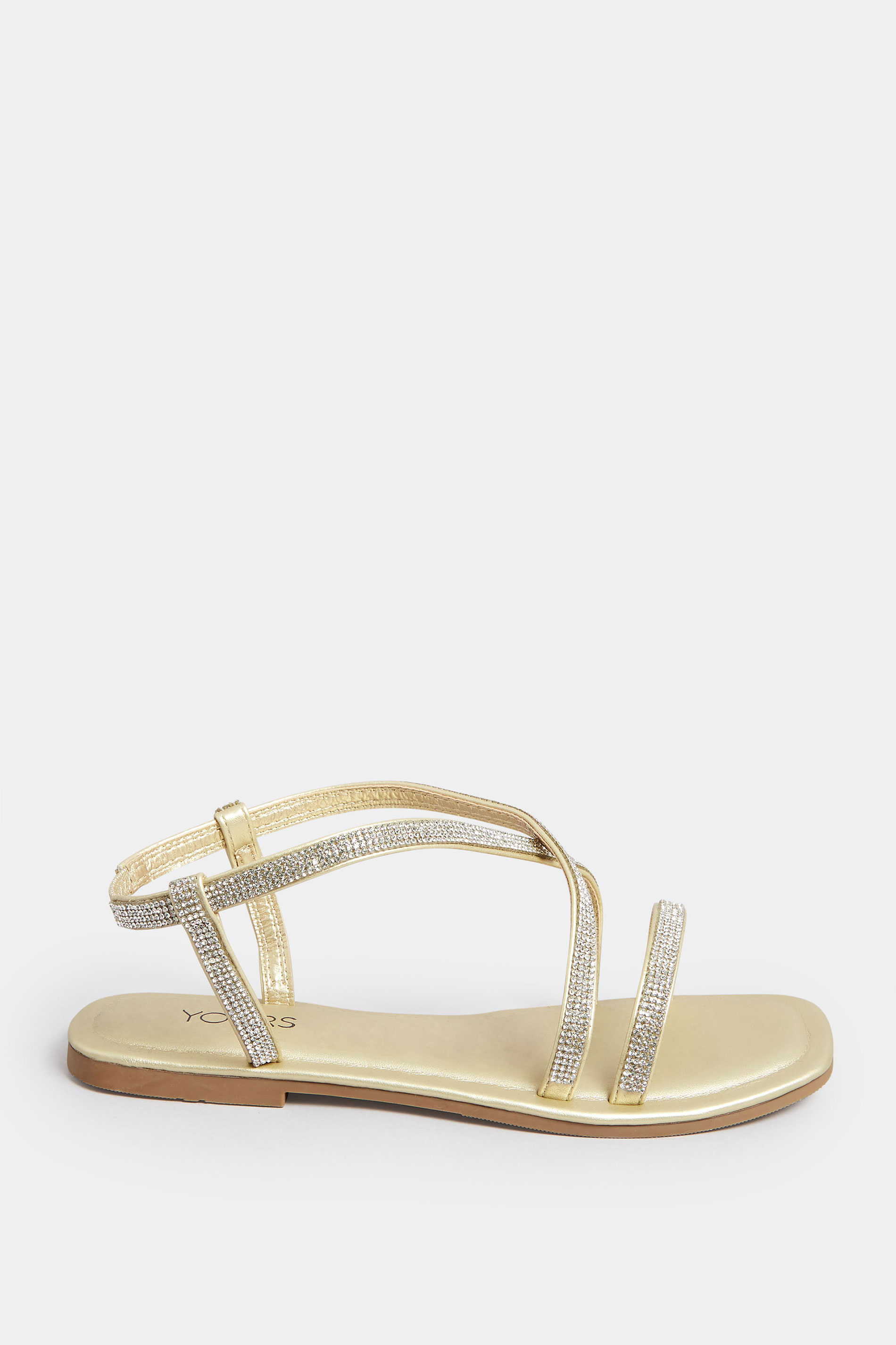 YOURS Curve Gold Diamante Strap Sandals In Wide E Fit & Extra Wide EEE Fit | Yours Clothing  3