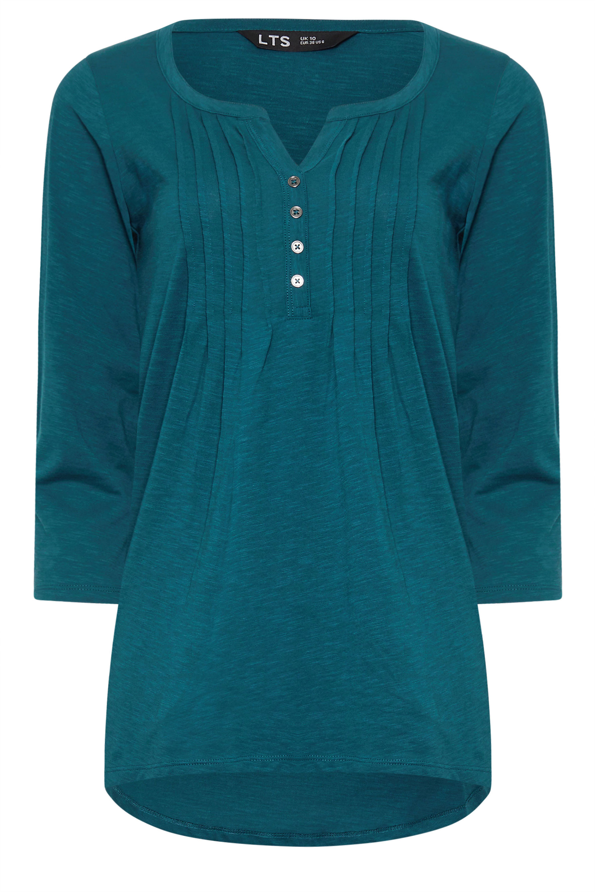 LTS Tall Teal Blue Cotton Henley Top | Long Tall Sally 5