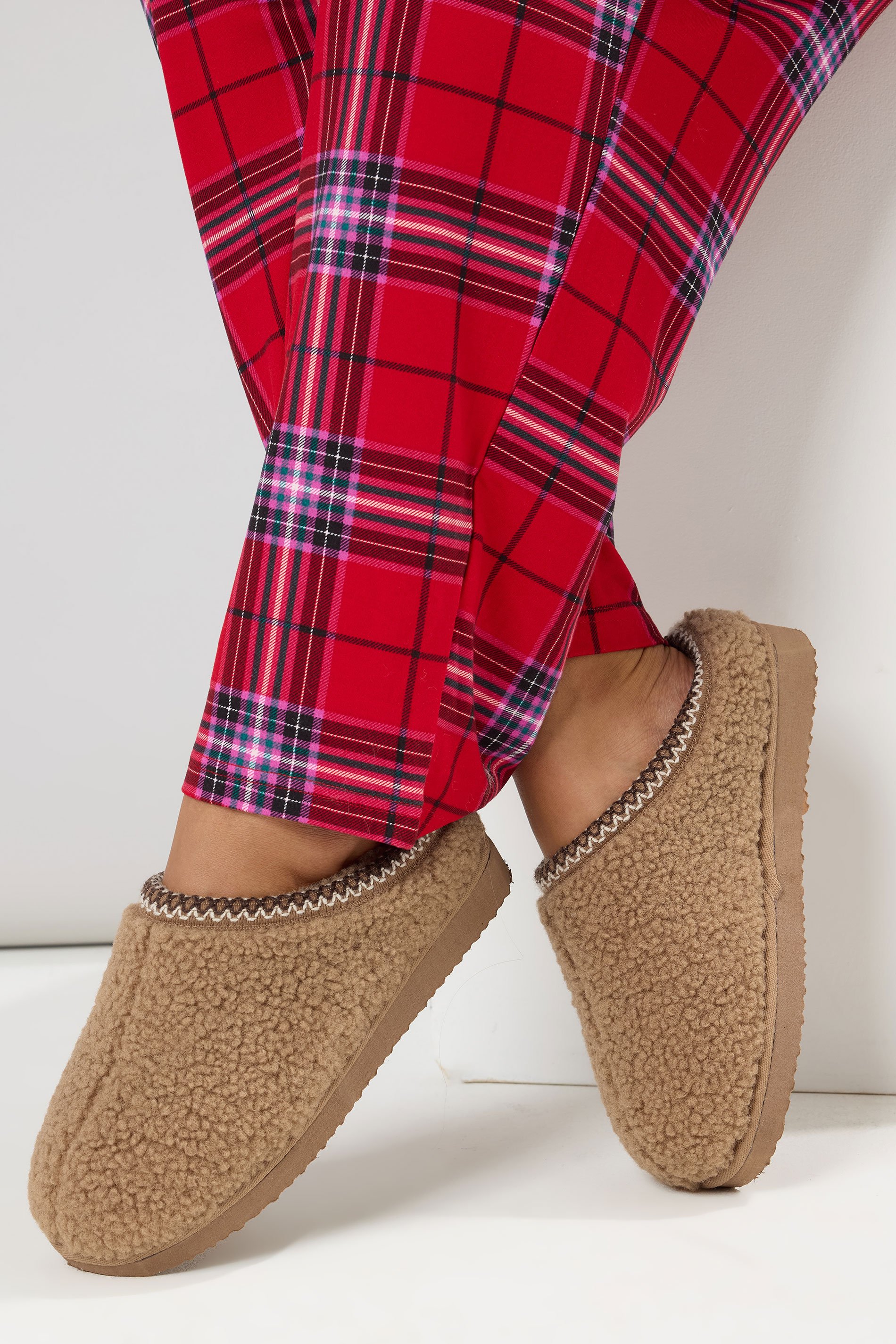 Tan Brown Borg Stitch Mules | Yours Clothing 1