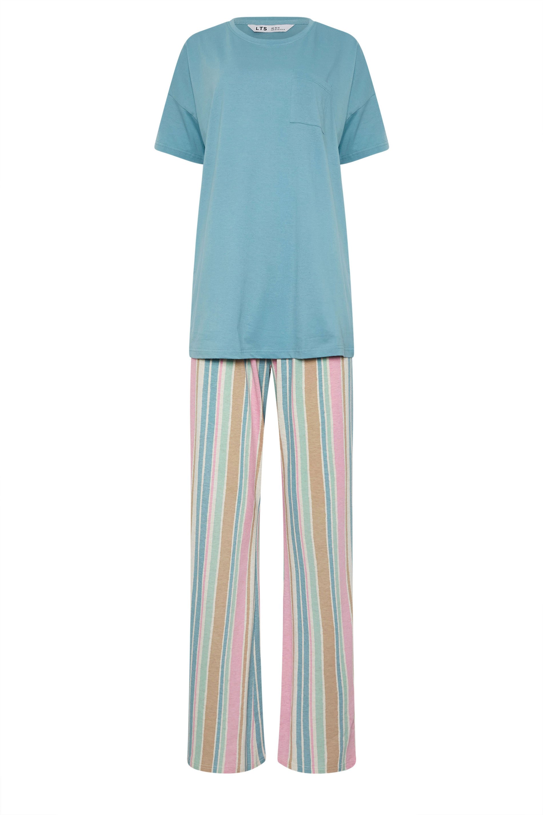 LTS Tall Women's Teal Blue Striped Wide Leg Pyjama Set | Long Tall Sally 5
