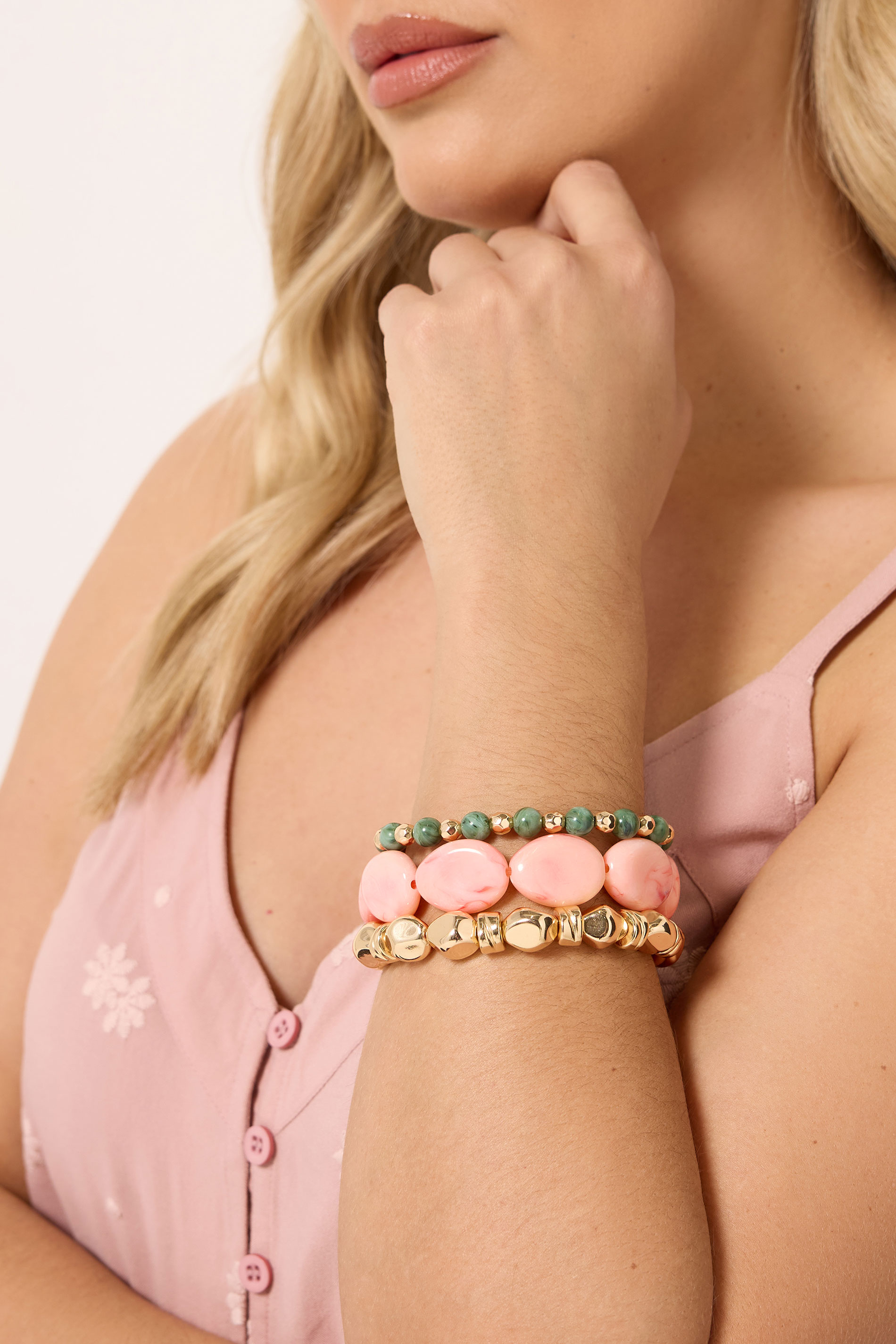 YOURSET 3 PACK Gold Tone Stretch Bead Bracelet Set | Yours Clothing 1