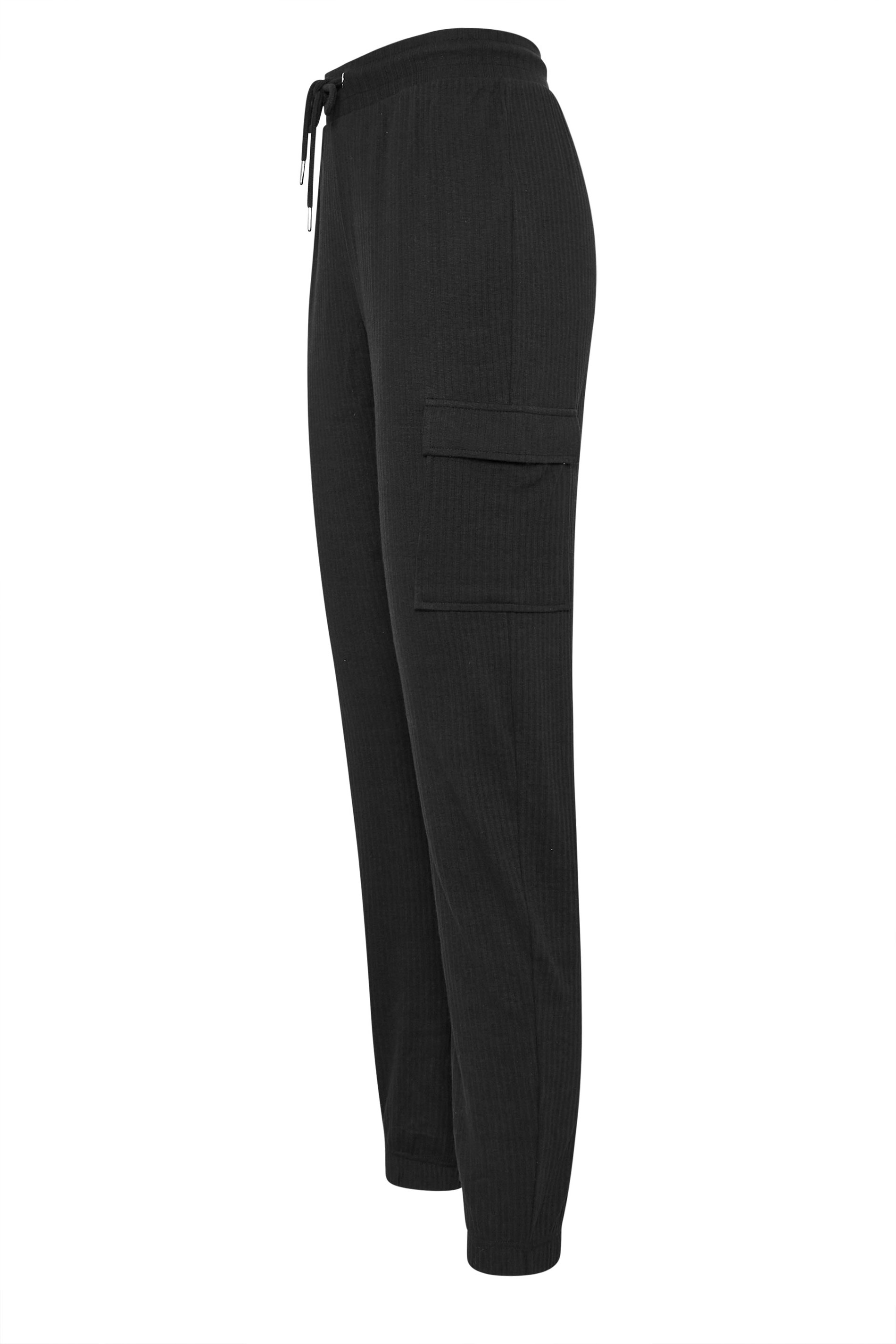 LTS Tall Black Ribbed Cargo Joggers | Long Tall Sally 6