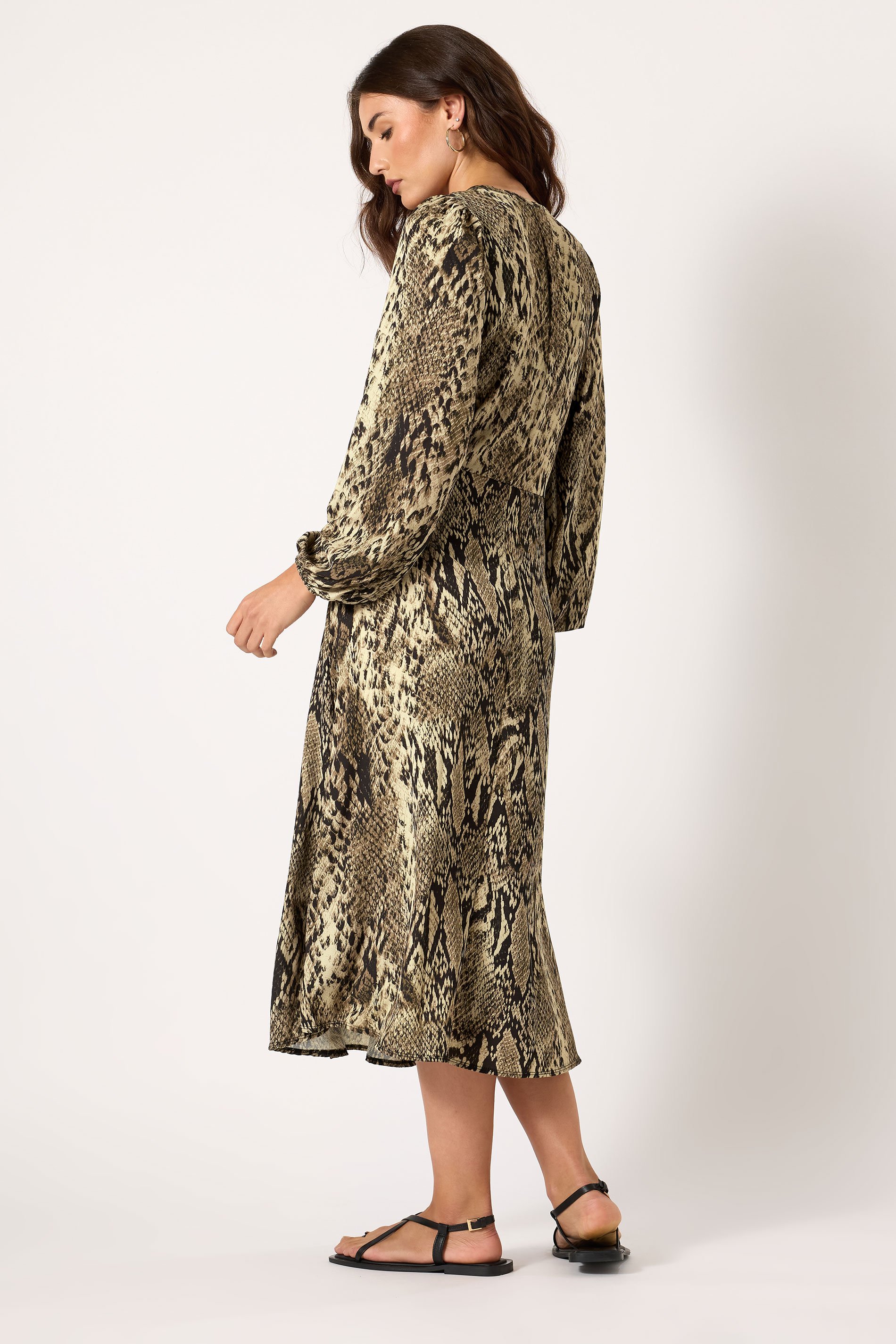 LTS Tall Beige Brown Snake Print Wrap Midi Dress | Long Tall Sally 3