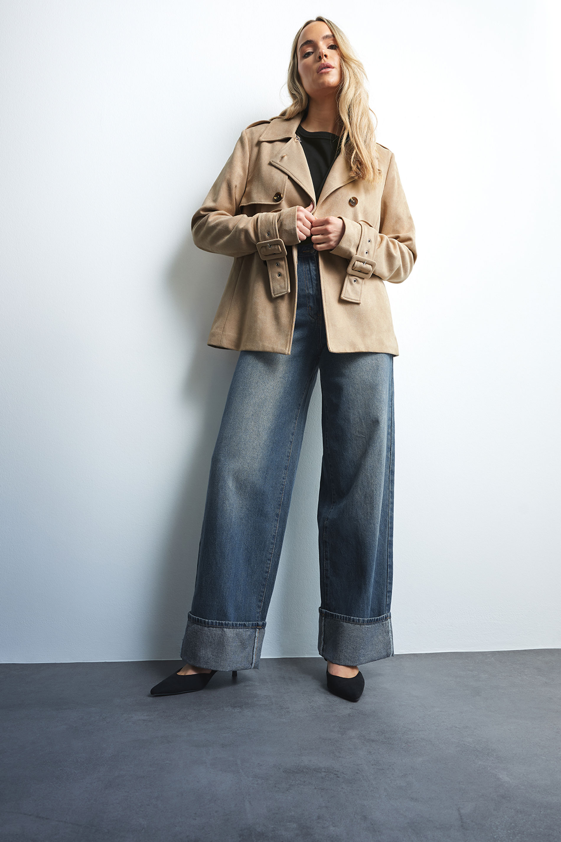 LTS Tall Stone Brown Faux Suede Trench Coat | Long Tall Sally 2