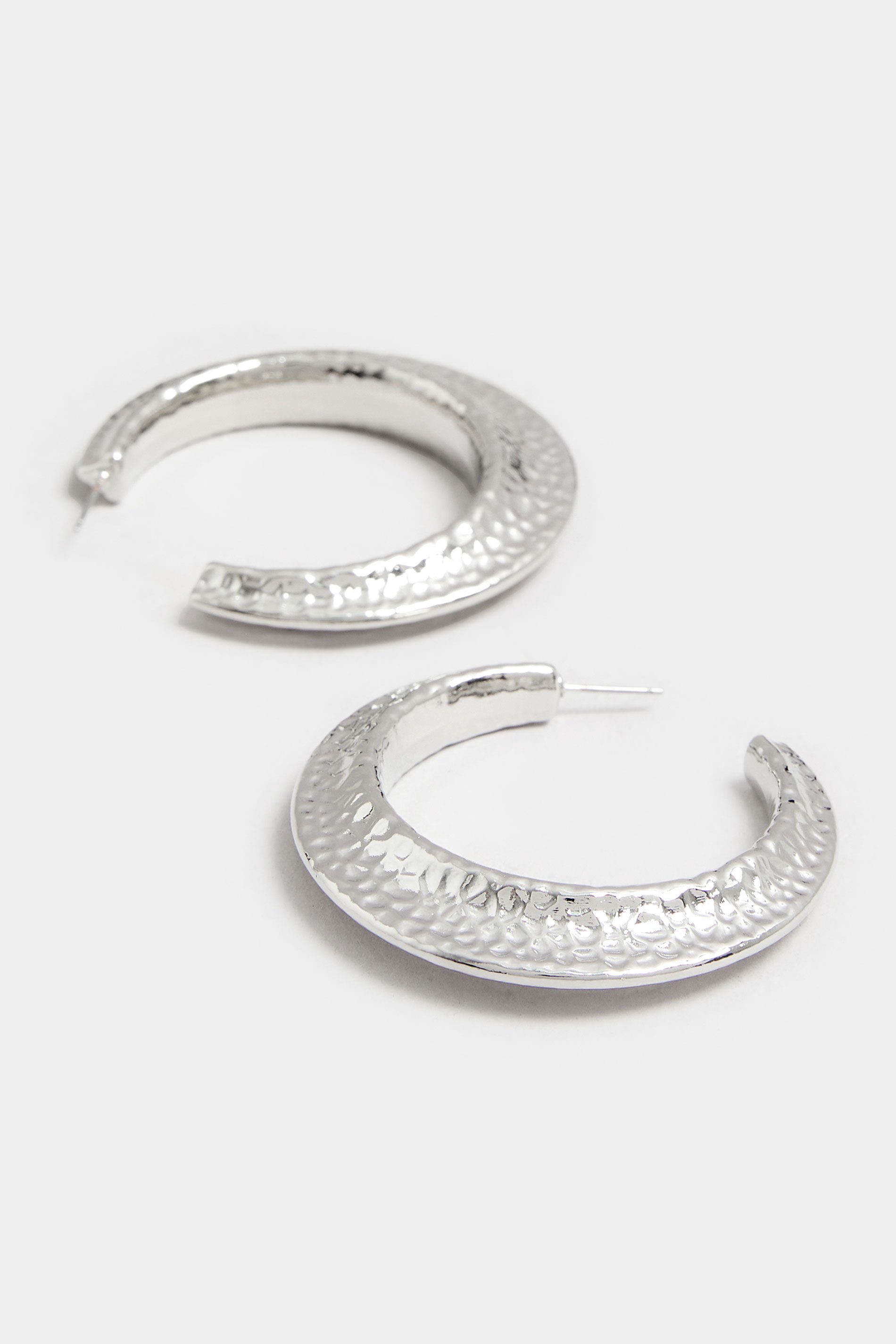 Silver Tone Hoop Textured Earrings | Yours Clothing 3