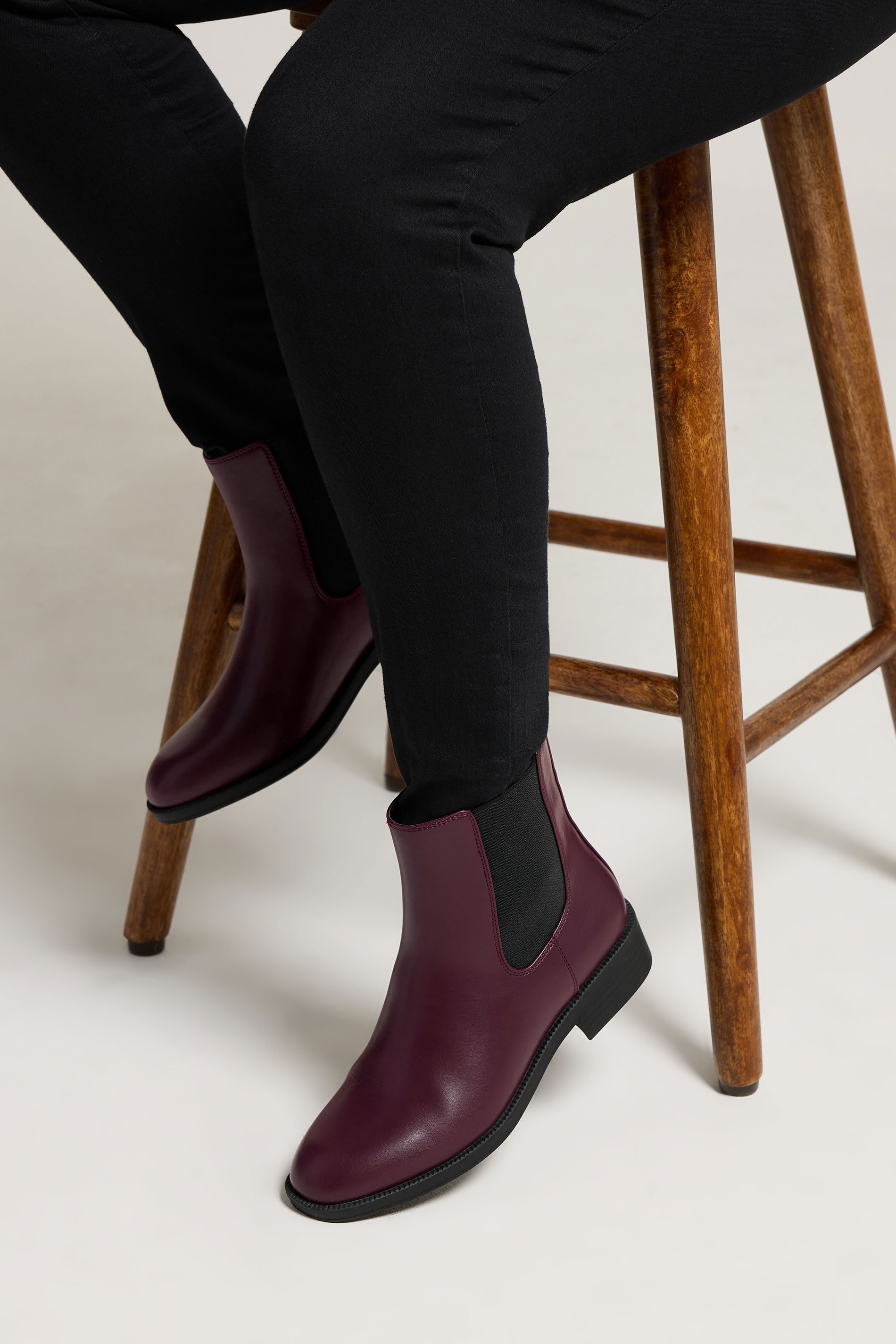 Burgundy Red Faux Leather Chelsea Ankle Boots In Wide E Fit & Extra Wide EEE Fit | Yours Clothing 1