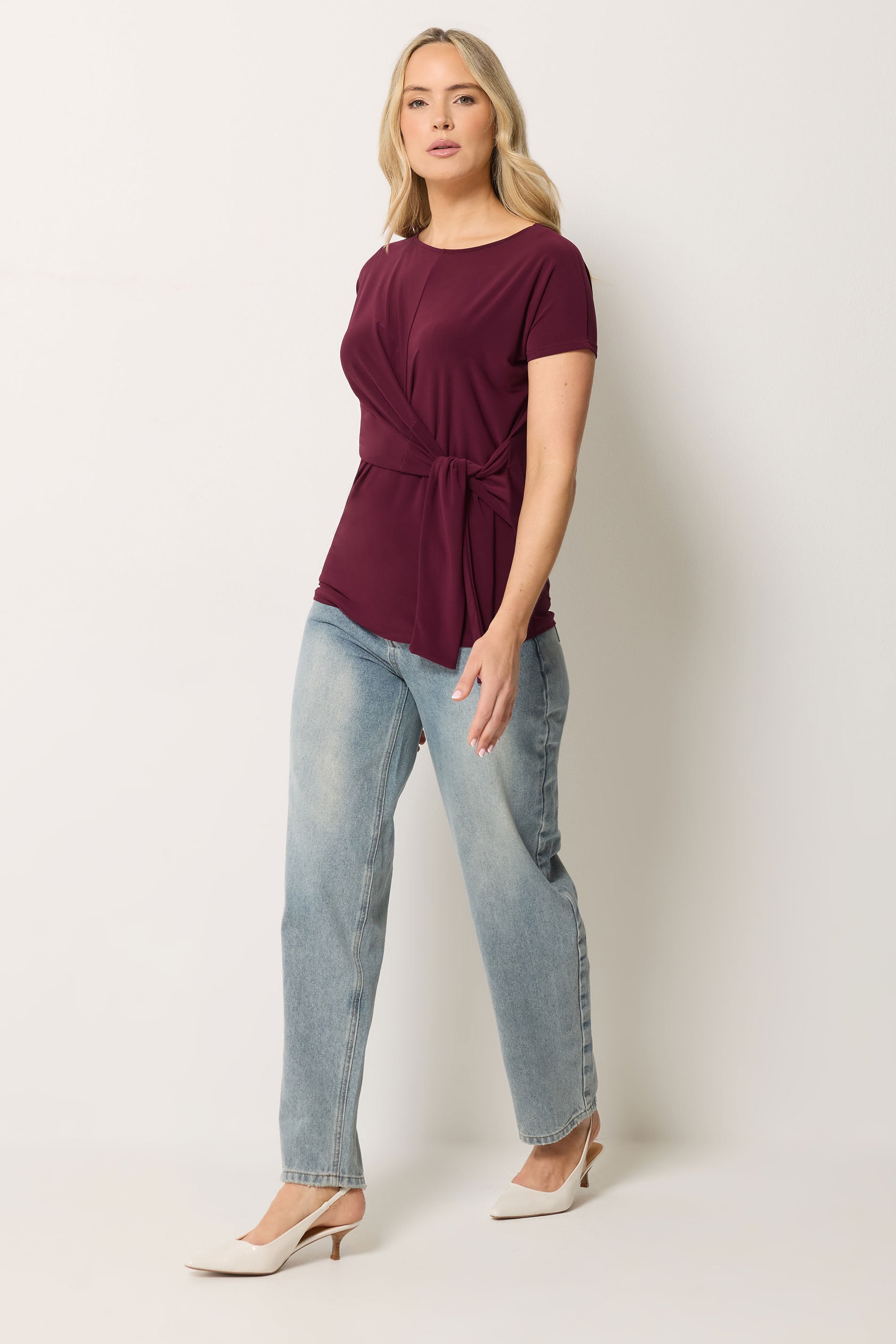 LTS Tall Women's Wine Red Tie Detail Top | Long Tall Sally 1