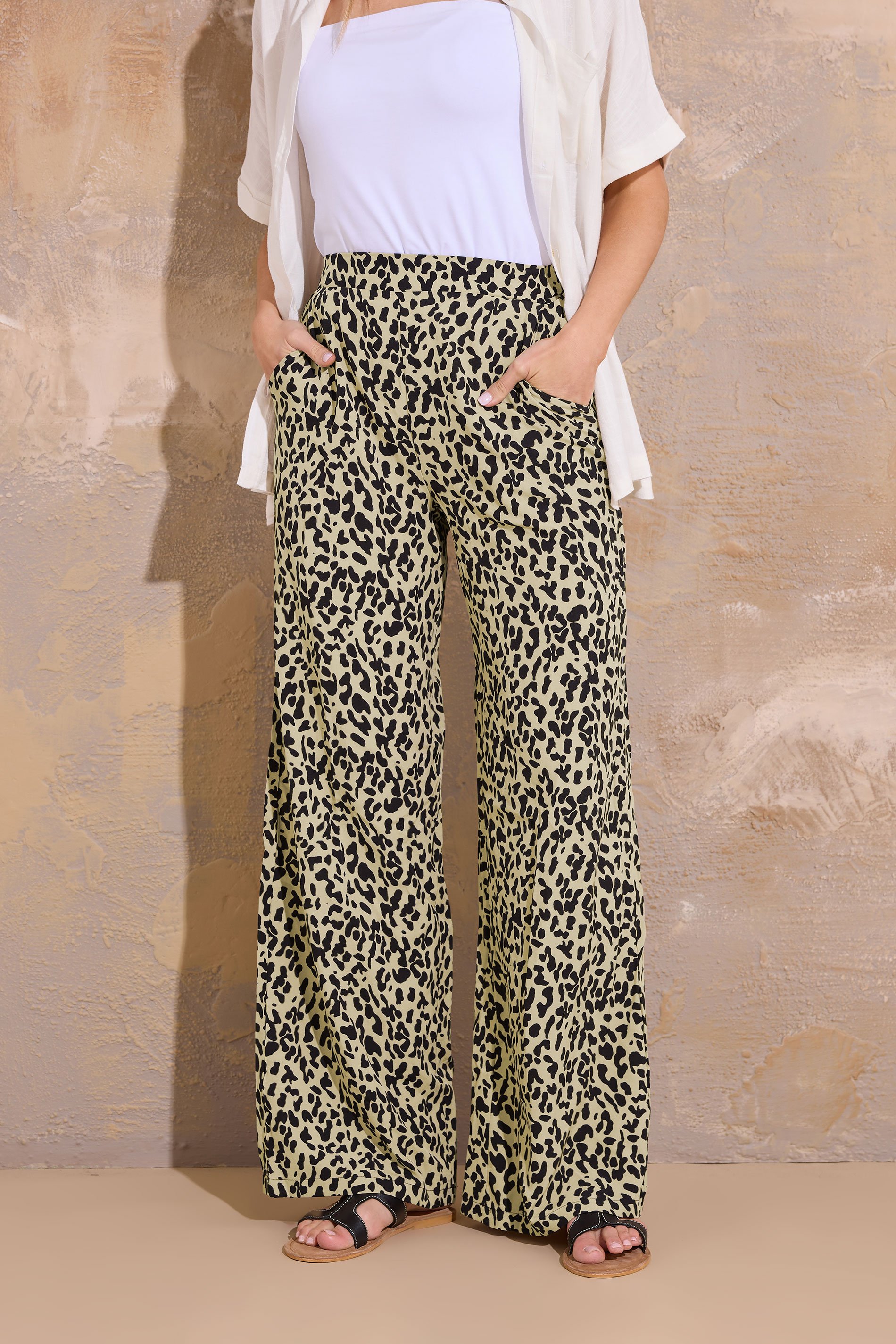 LTS Tall Women's Natural Brown Leopard Print Wide Leg Trousers | Long Tall Sally 3