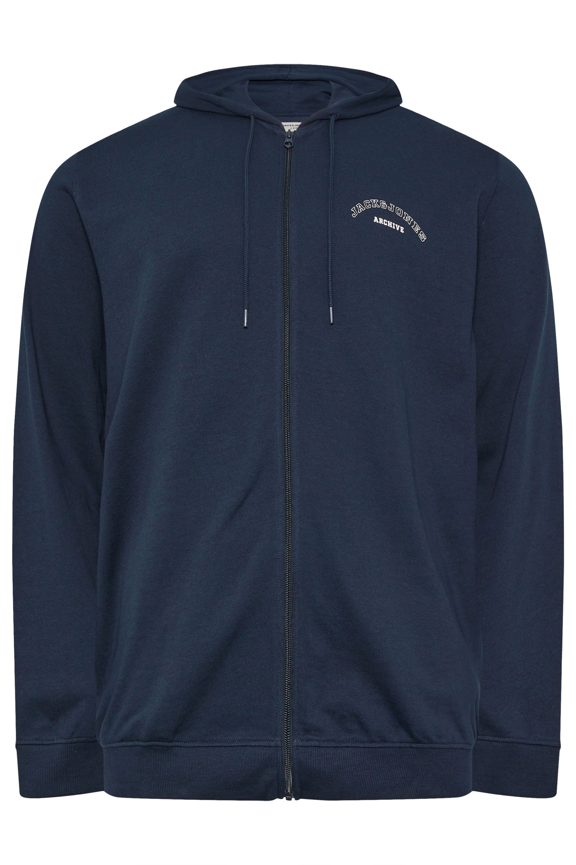 JACK & JONES Big & Tall Navy Blue Zip Through Print Hoodie | BadRhino 1