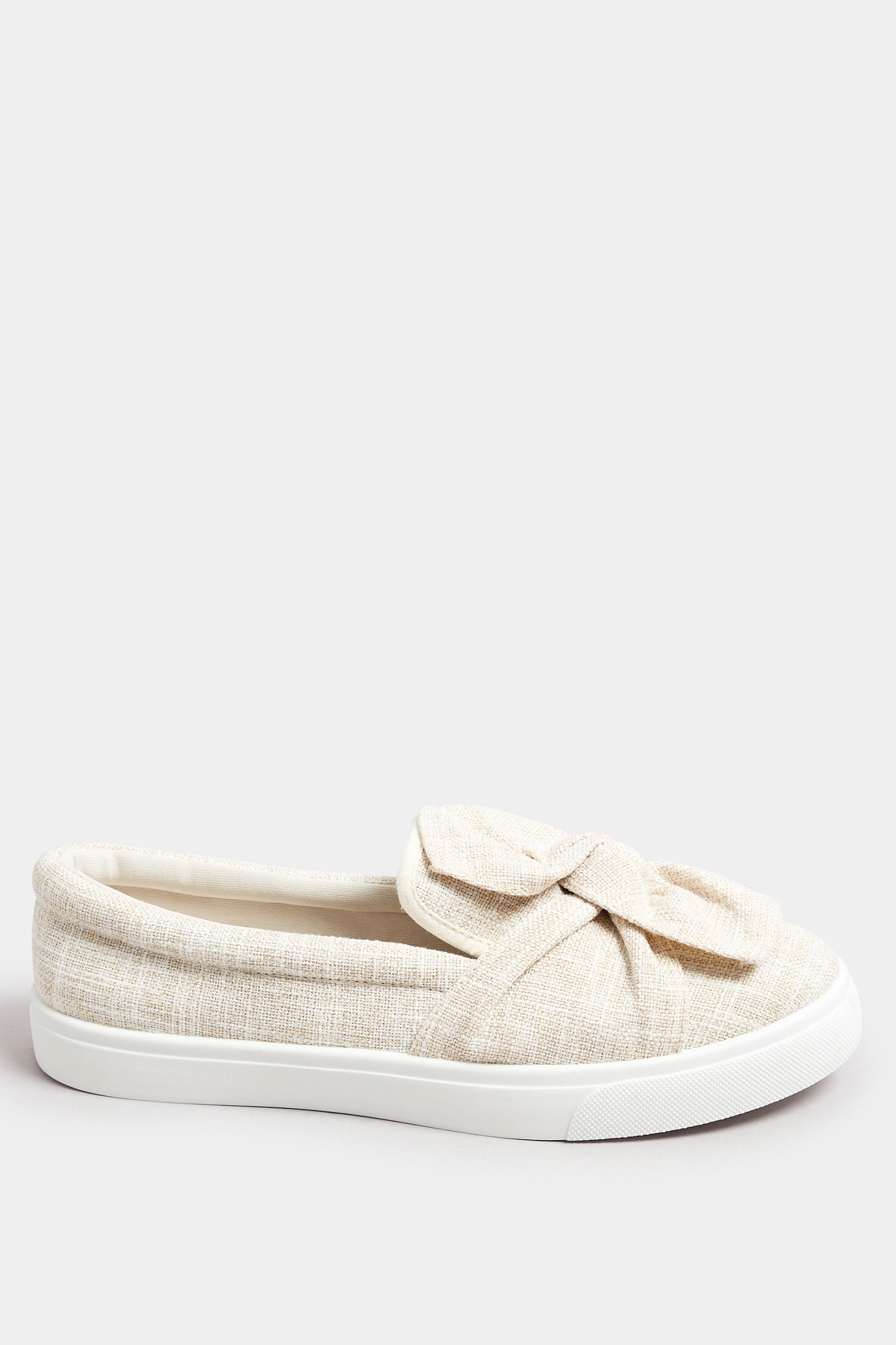 Beige Brown Canvas Twisted Bow Slip-On Trainers | Yours Clothing 3