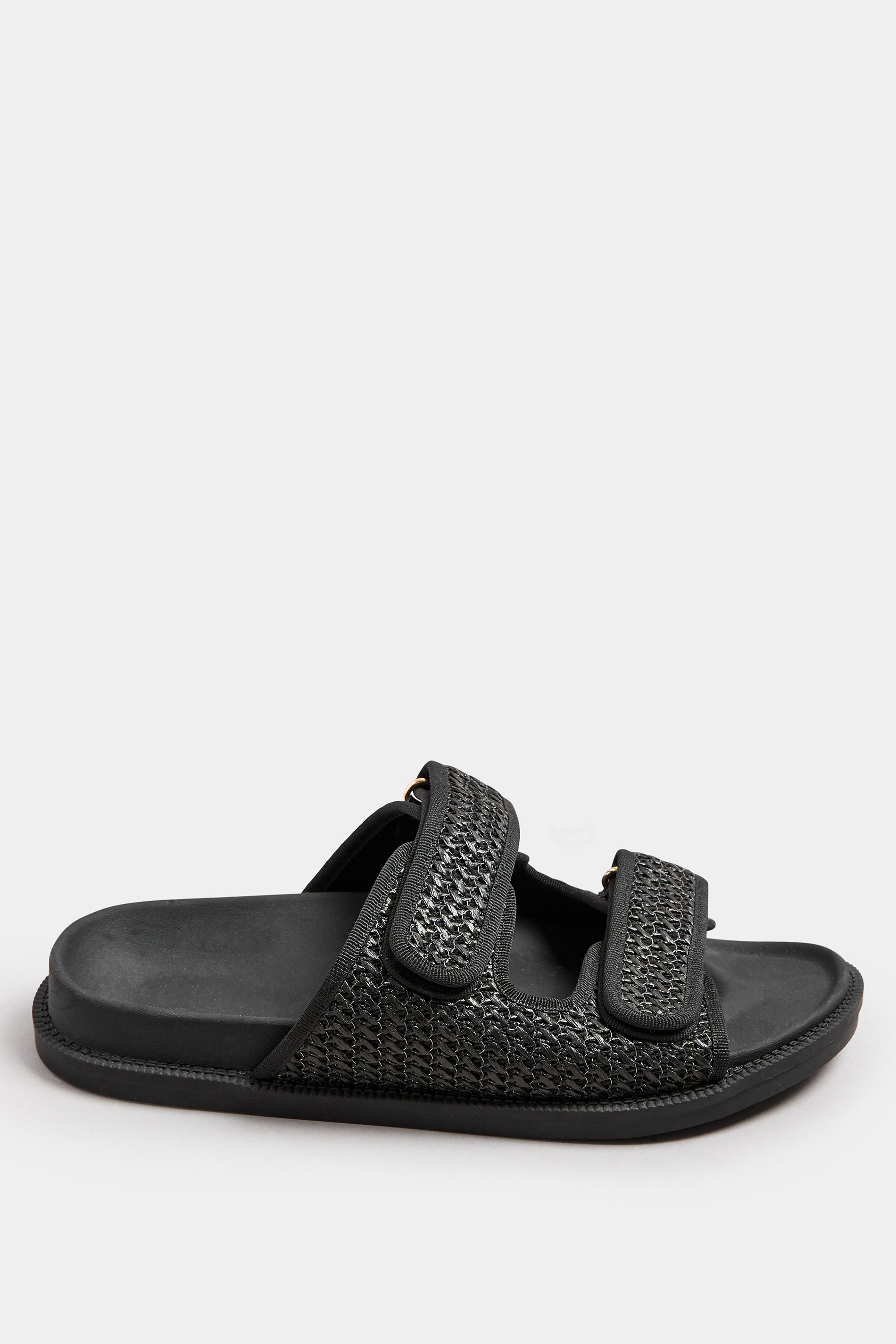 Black Woven Velcro Strap Sandals In Extra Wide EEE Fit | Yours Clothing 3