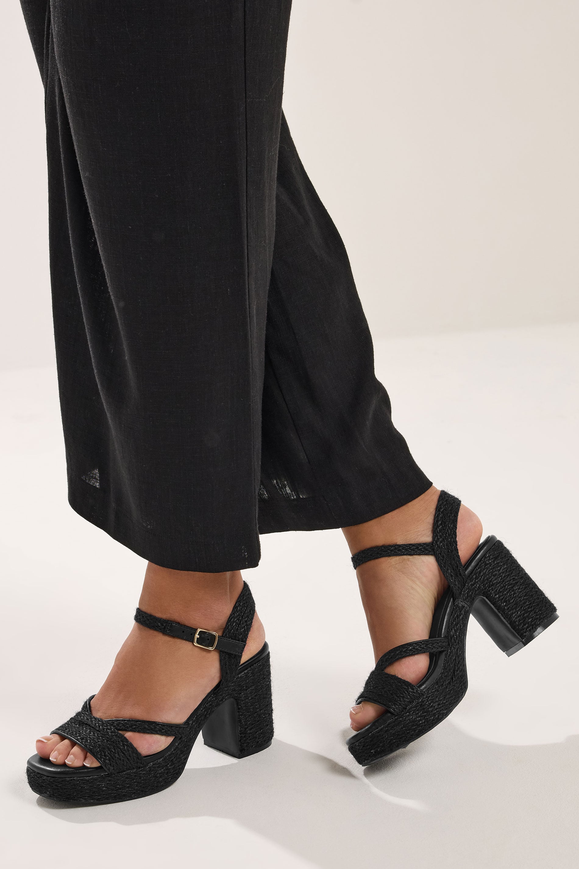 Black Rope Heel Sandals In Wide E Fit | Yours Clothing 1
