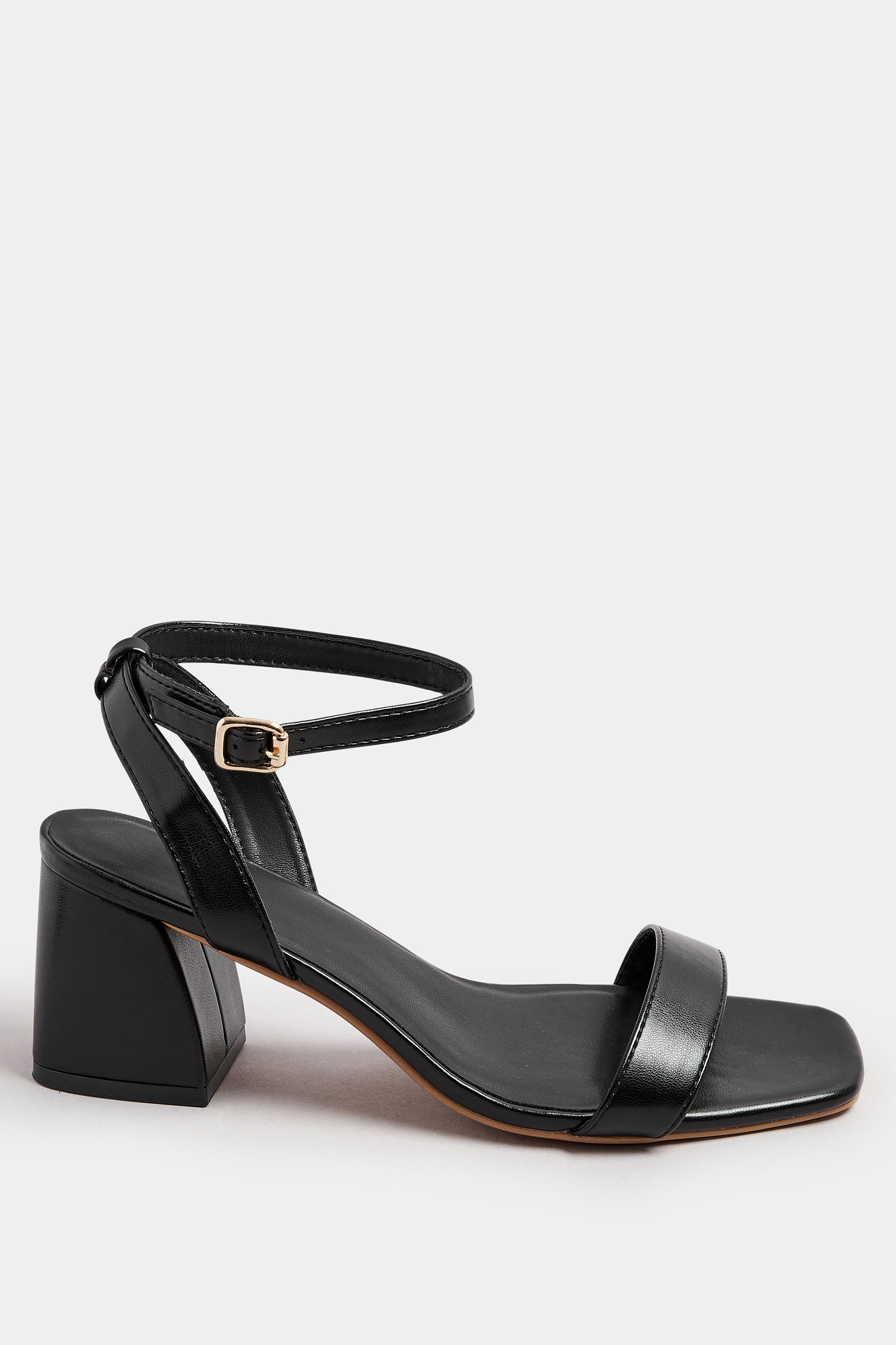 Black Faux Leather Block Heel Sandals In Extra Wide EEE Fit | Yours Clothing 3