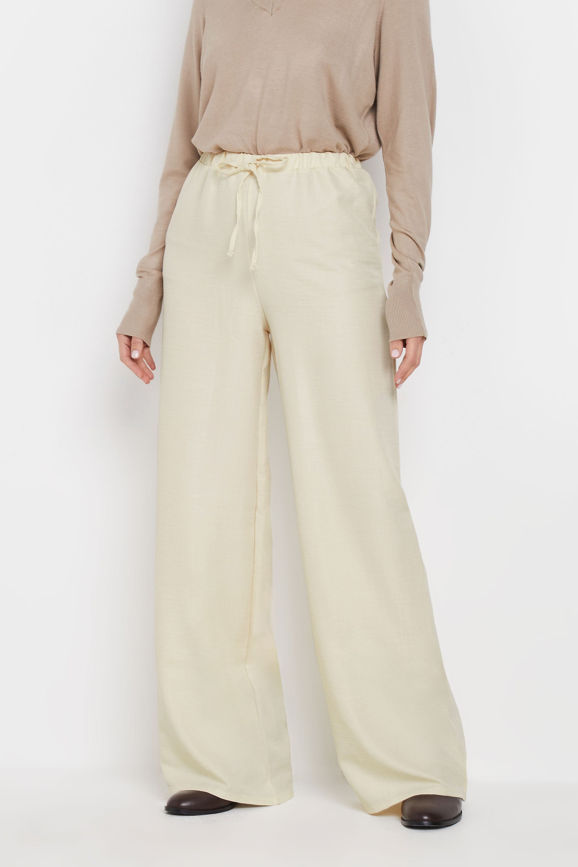 LTS Tall Women's Cream Textured Wide Leg Trousers | Long Tall Sally 5