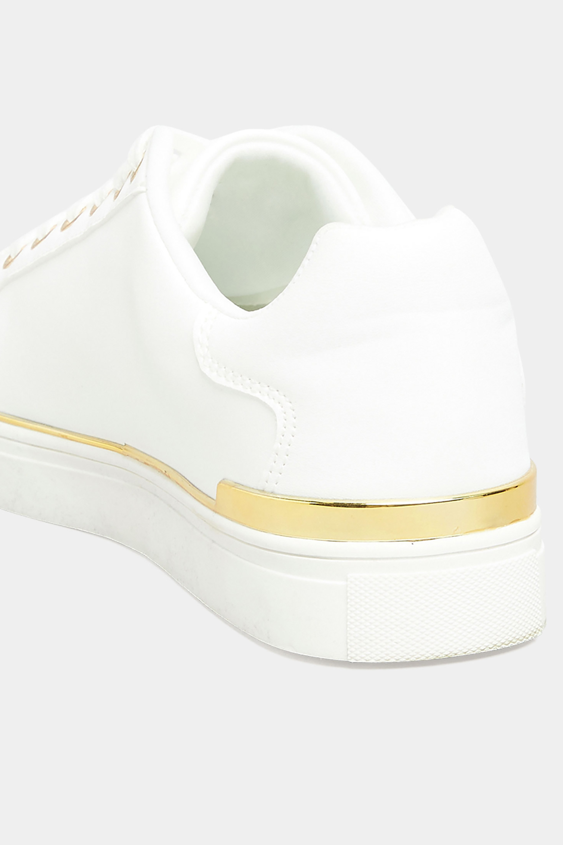 Plus Size White & Gold Hardware Trainers In Extra Wide Fit | Yours Clothing 4