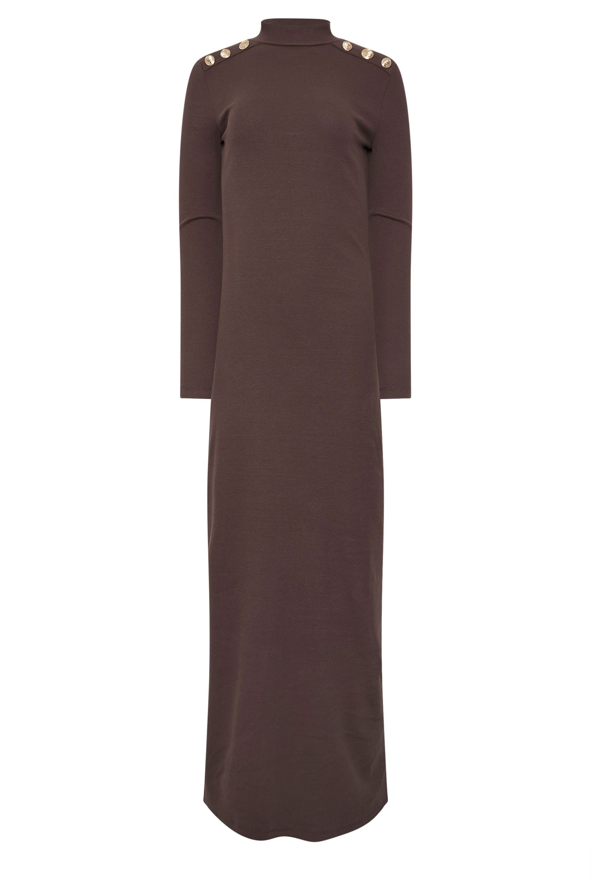 LTS Tall Women's Brown Ribbed Shoulder Button Maxi Dress | Long Tall Sally 5