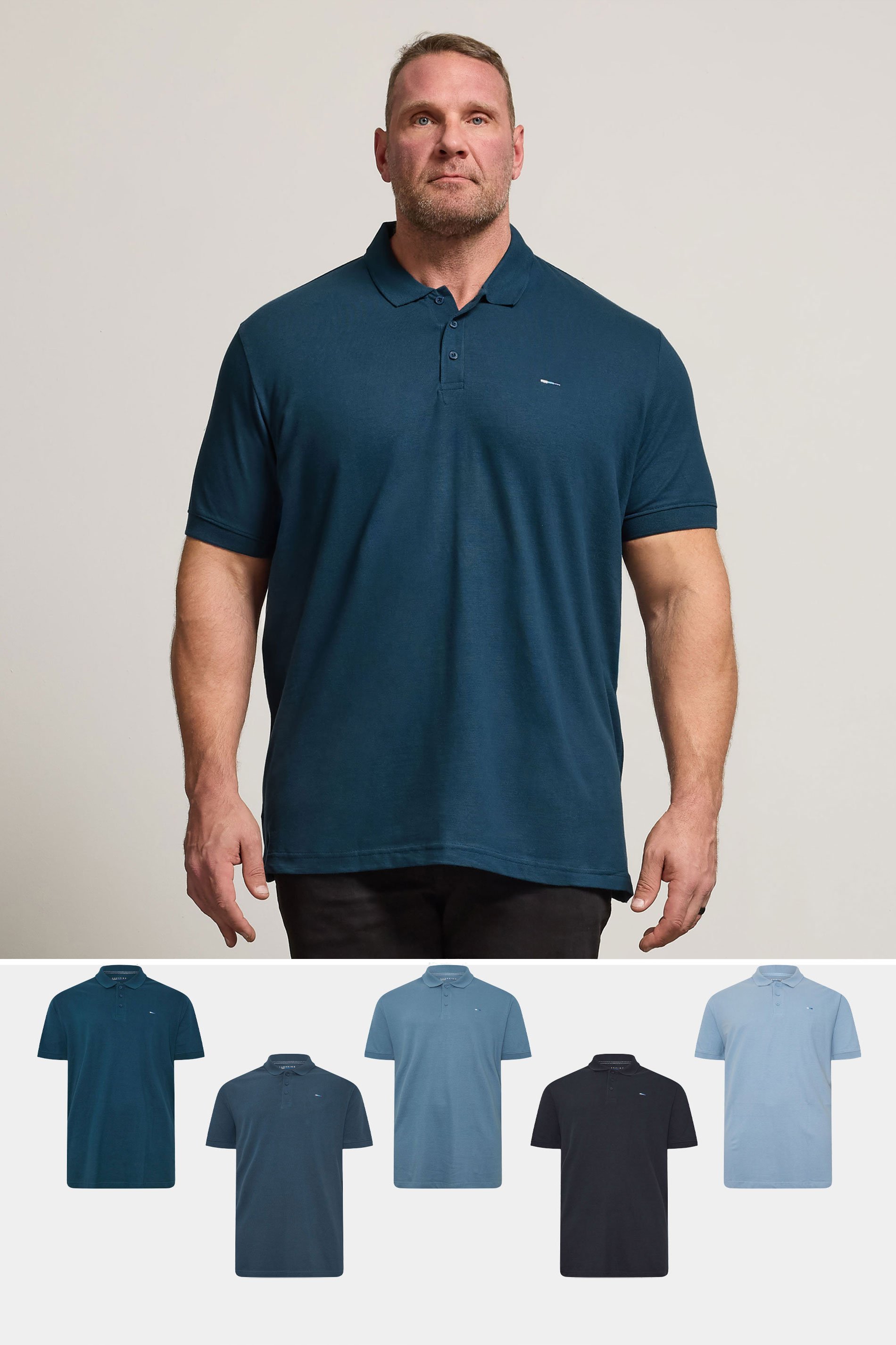 BadRhino Big & Tall 5 PACK Navy Blue & Light Blue Polo Shirts | BadRhino 1