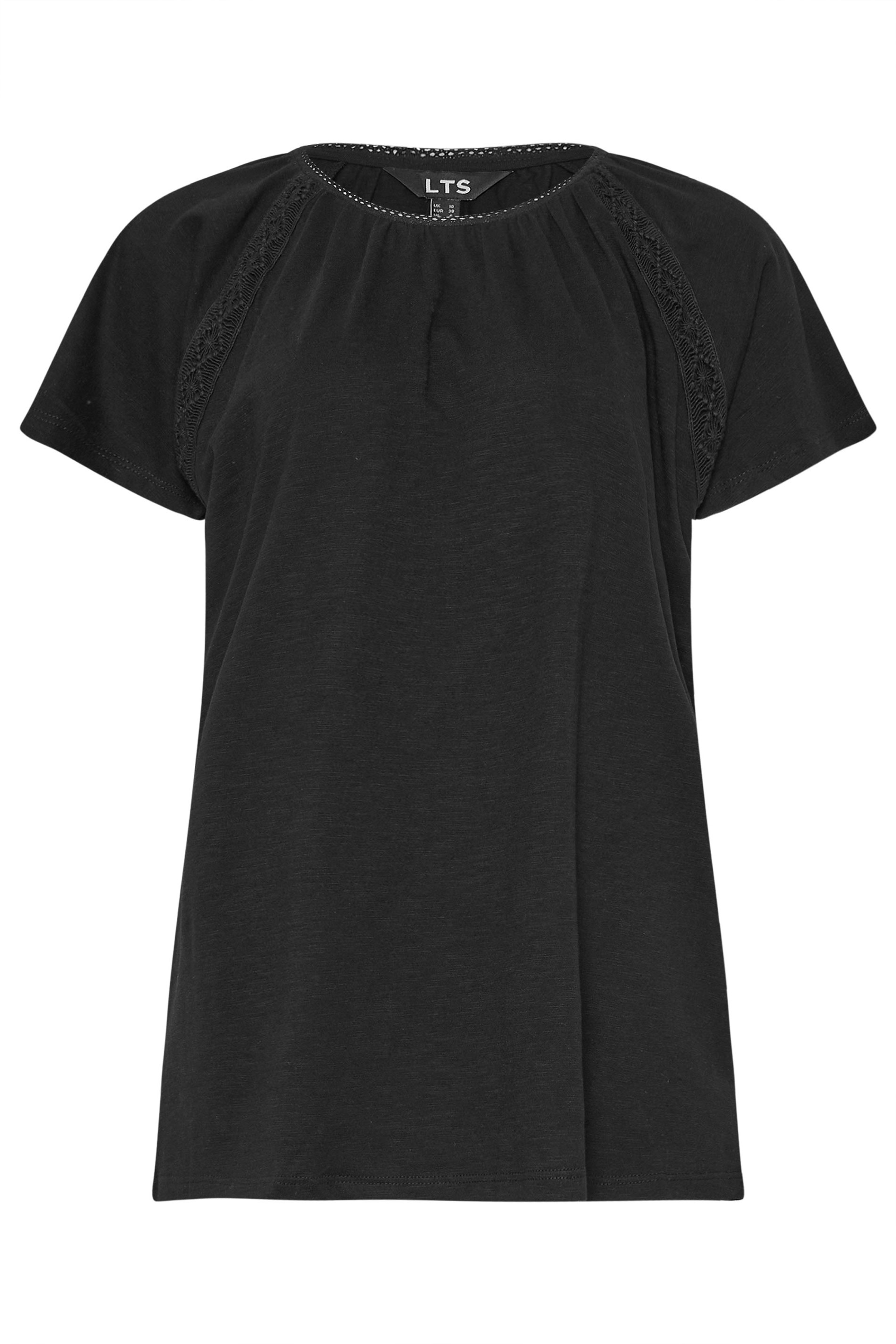 LTS Tall Women's Black Crochet Detail Raglan T-Shirt | Long Tall Sally 5
