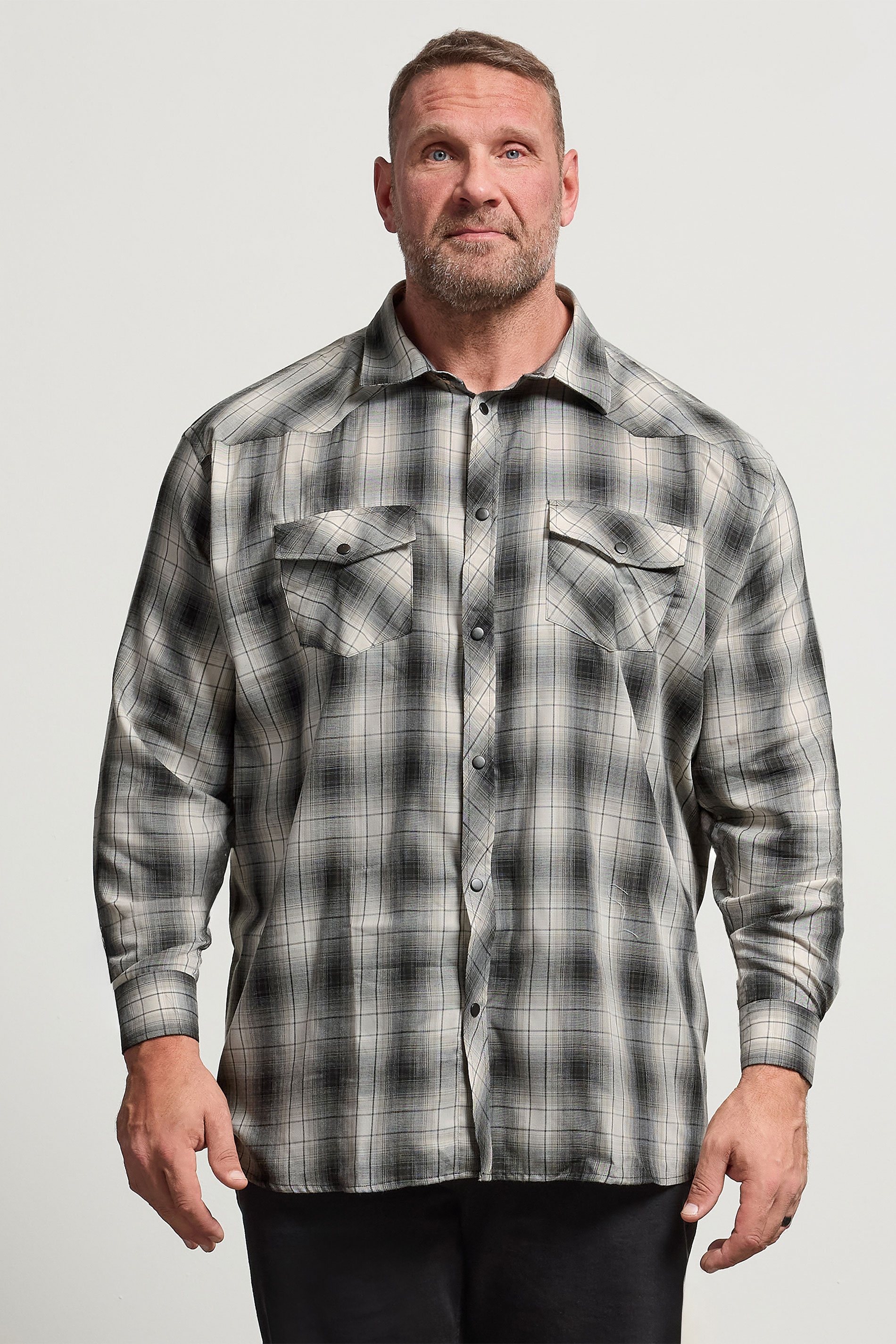 KAM Big & Tall Charcoal Grey Long Sleeve Check Shirt | BadRhino 1